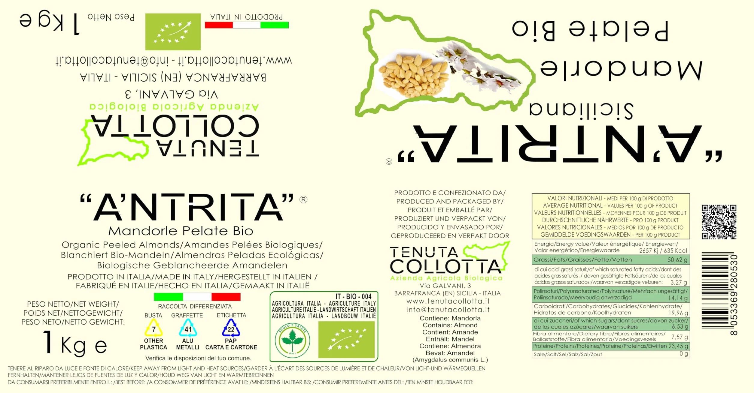 A'Ntrita® - Almendras Peladas Orgánicas 1 Kg - 100% Italiano - Made in Sicily