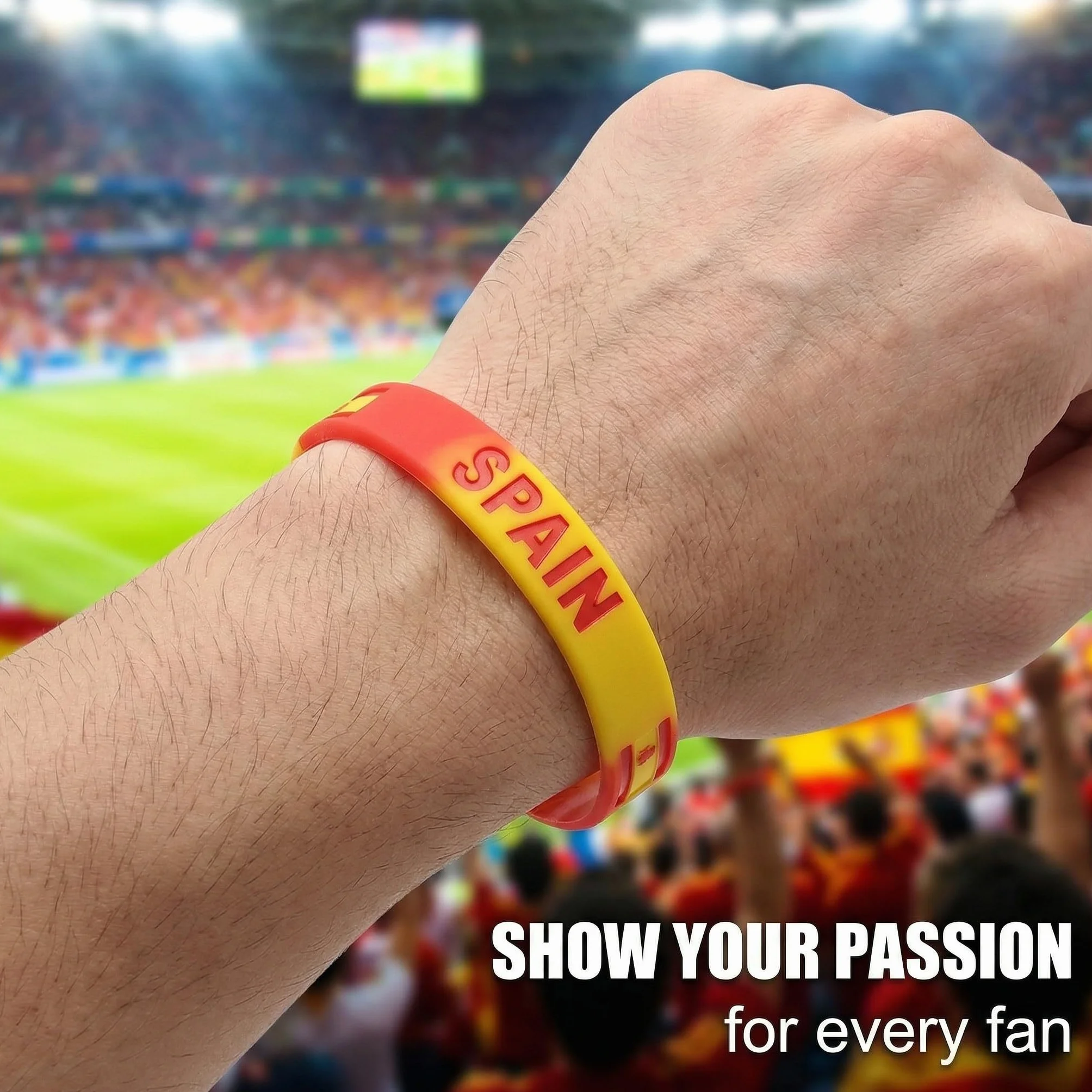 Pulseras España de Silicona 20cm Pack de 3, Brazalete Bandera España para Eventos Deportivos y Fiestas, Accesorios Aficionados Rojo