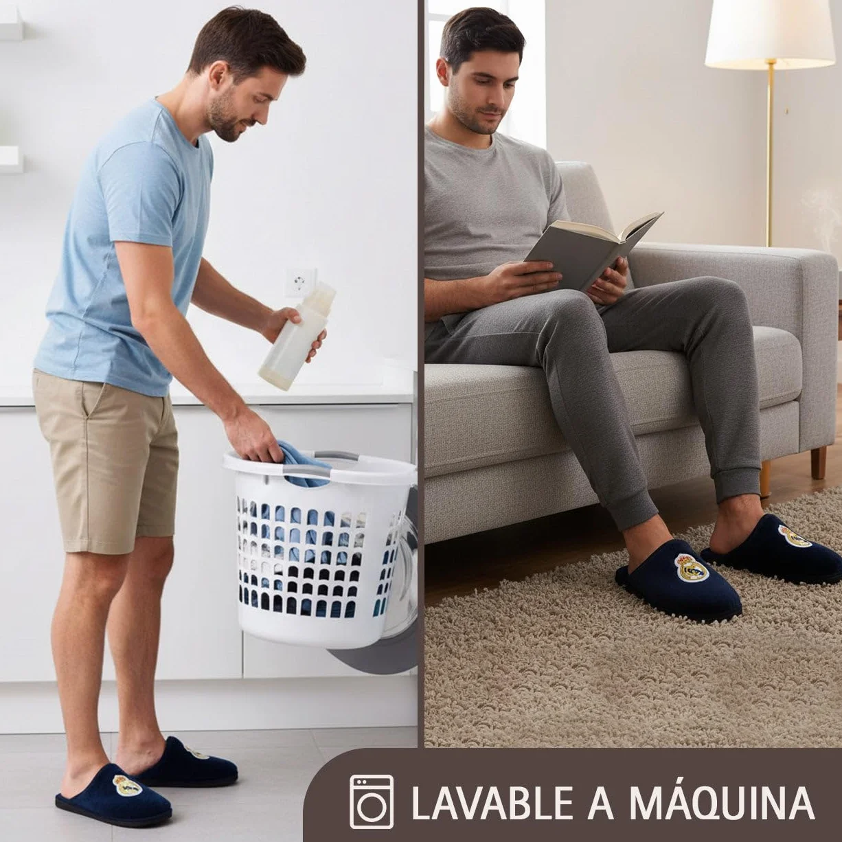 MARPEN Slippers Zapatillas Para Casa Hombre Real Madrid CF Oficiales Pantuflas Antideslizantes Azul marino Talla 46