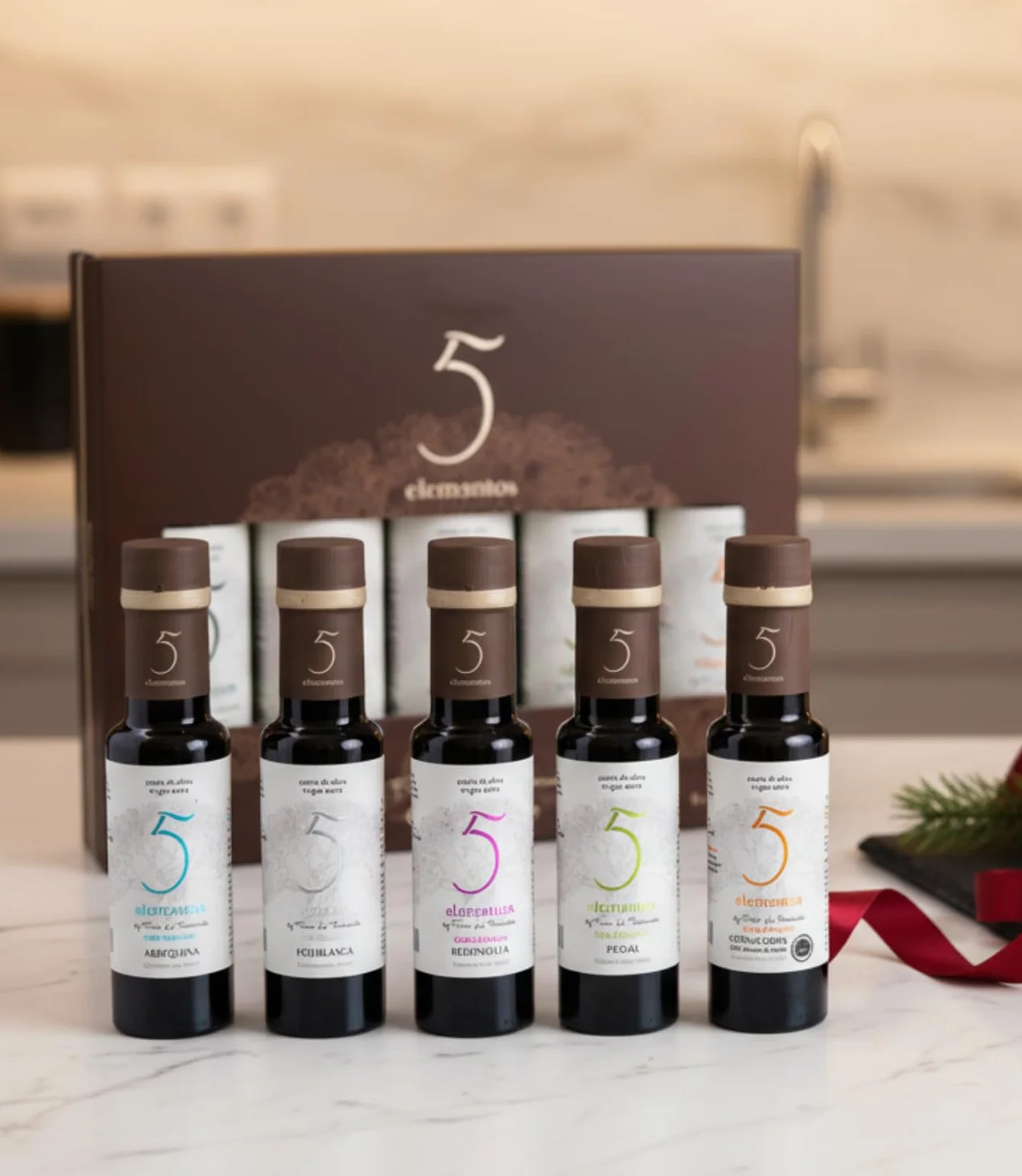 Aceite de Oliva Virgen Extra Gran Selección 5 Elementos Estuche Premium Degustación 5 Variedades Picual Arbequina Cornicabra Hojiblanca Redondilla Set Regalo Gourmet 5x100ml