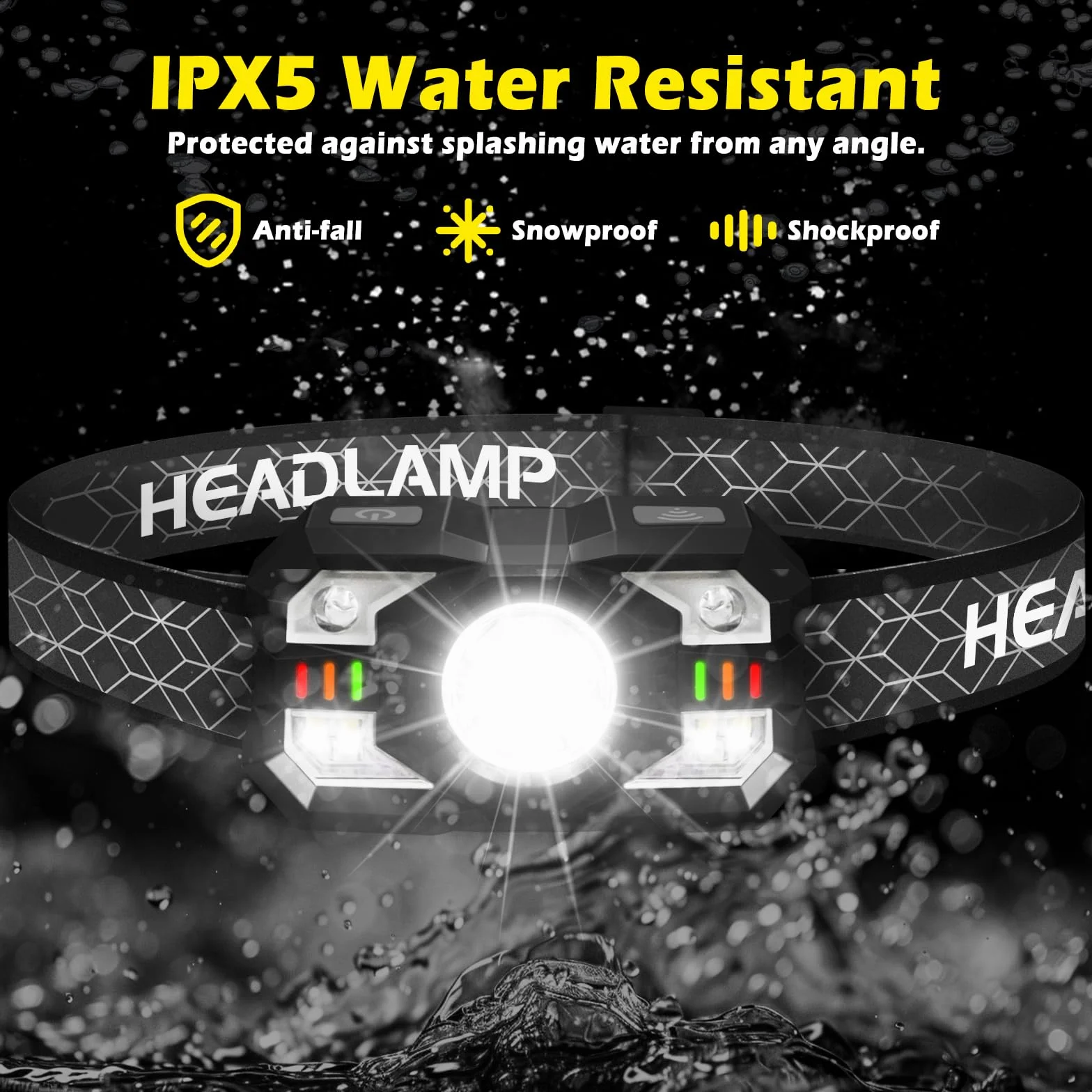 Hyted Linterna Frontal LED Recargable 2000 Lúmenes 10 Modos Impermeable Sensor 2 Piezas
