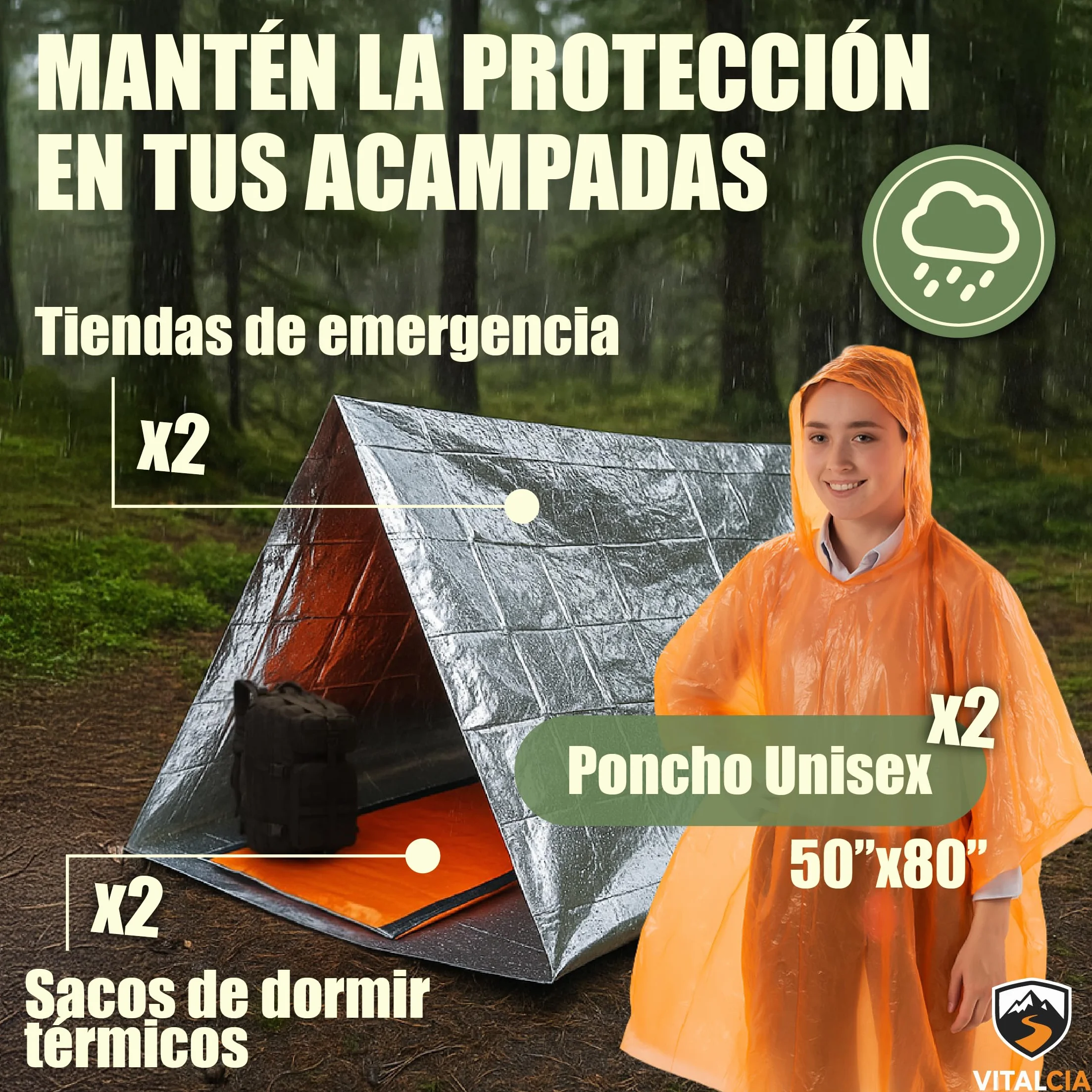 Kit Supervivencia 72 Horas Mochila con Hacha, Primeros Auxilios, Radio Solar Emergencia