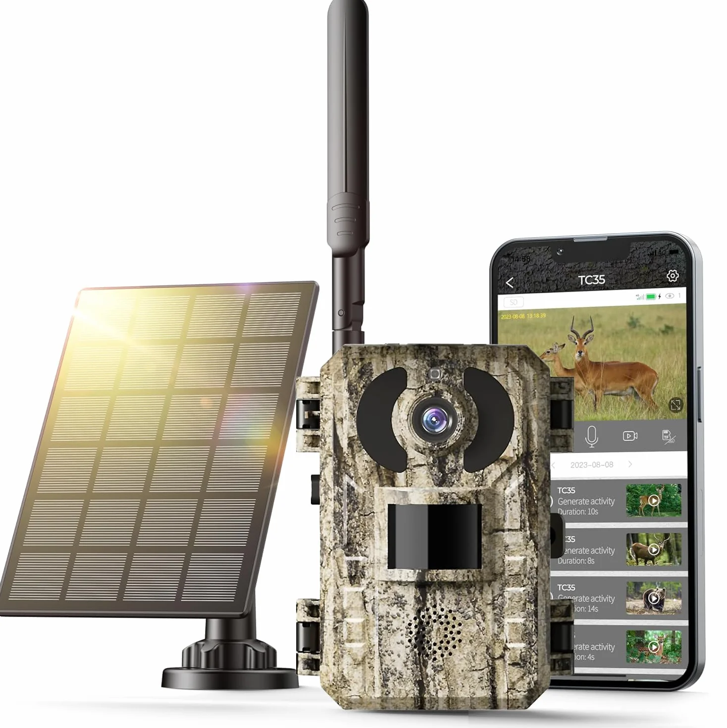 Cámara de Caza 4G LTE Solar con Tarjeta SIM, Fototrampeo 4K sin WiFi, Batería 10400mAh, Visión Nocturna 950nm IR Invisible, Audio Bidireccional, Activación 0.2s, IP66 Impermeable