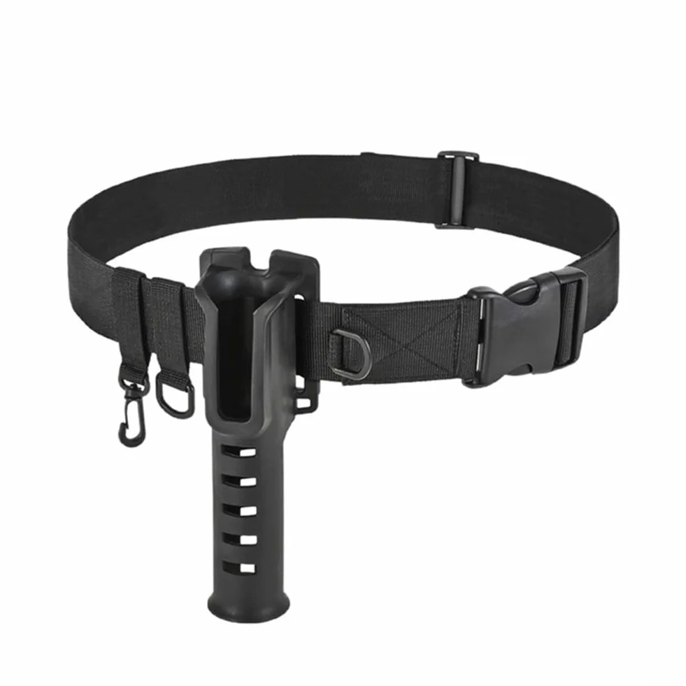 Soporte para caña de pescar con correa ajustable, incluye anillos en D y gancho giratorio de plástico ABS