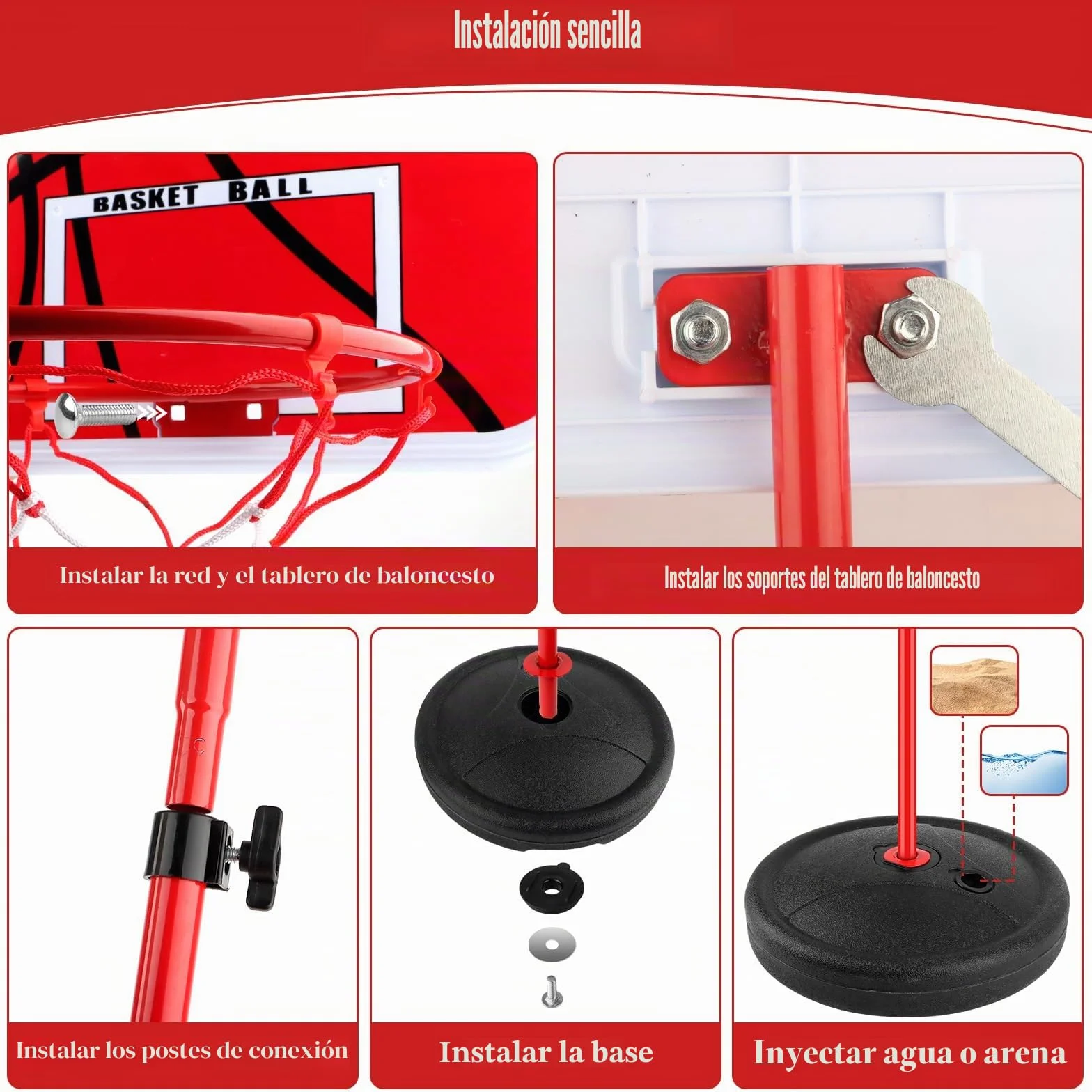Canasta Baloncesto Infantil Aro Basket Niños Base Exterior Altura Regulable 60-150cm Kit 2 Pelotas Bomba