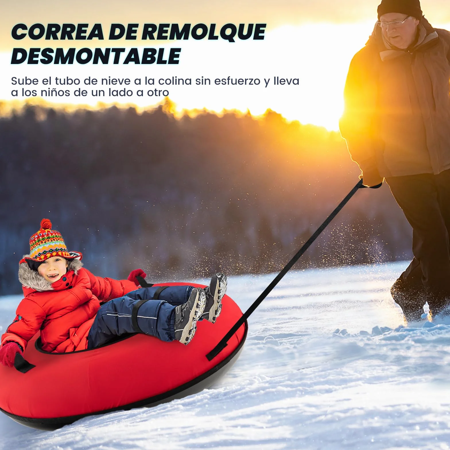 COSTWAY Trineo de Nieve Inflable φ100 cm, Tubo de Nieve para Niños y Adultos con Fondo Duro