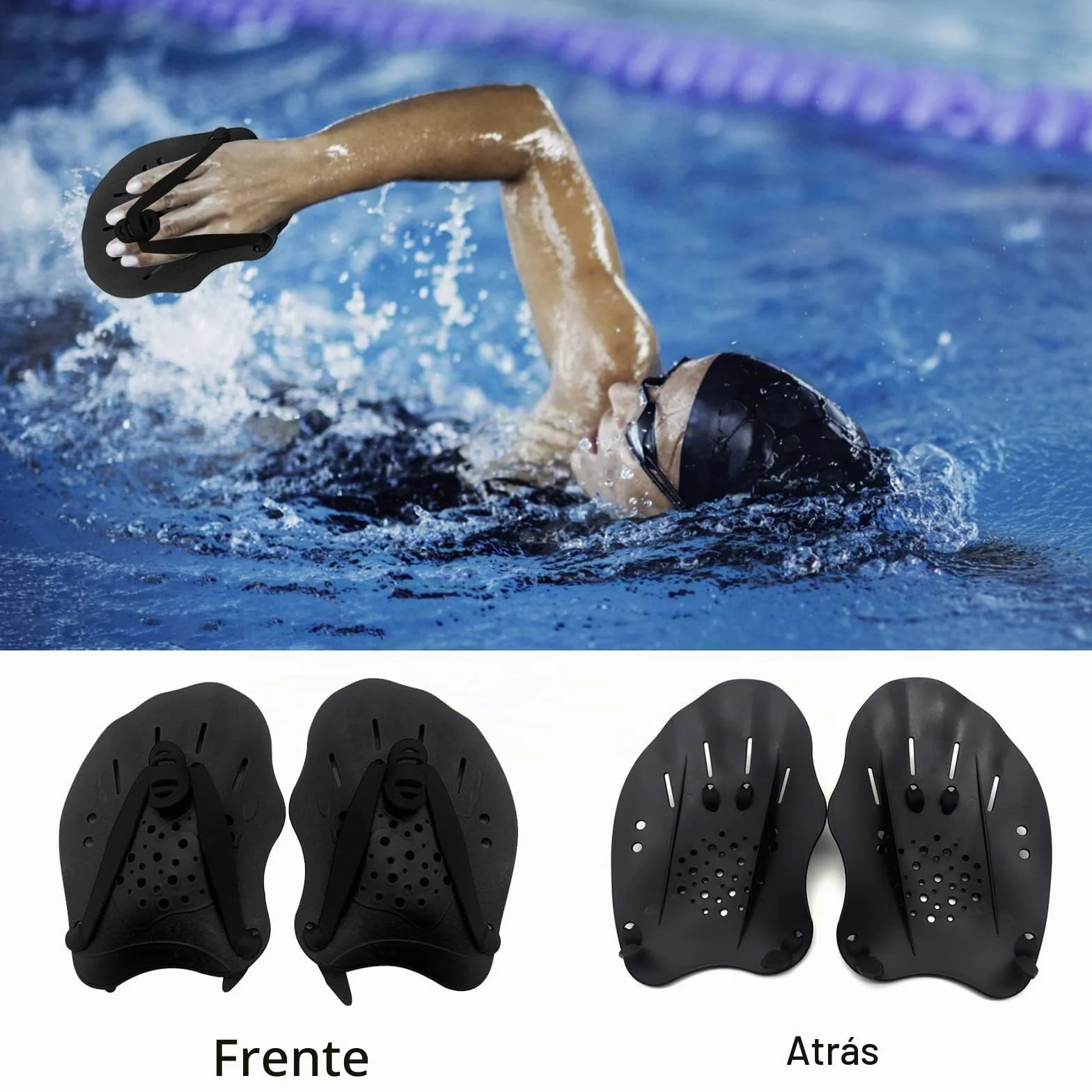 Palas de natación con Correas Ajustables para Entrenamiento de Fuerza - Equipo de Ejercicio de Piscina