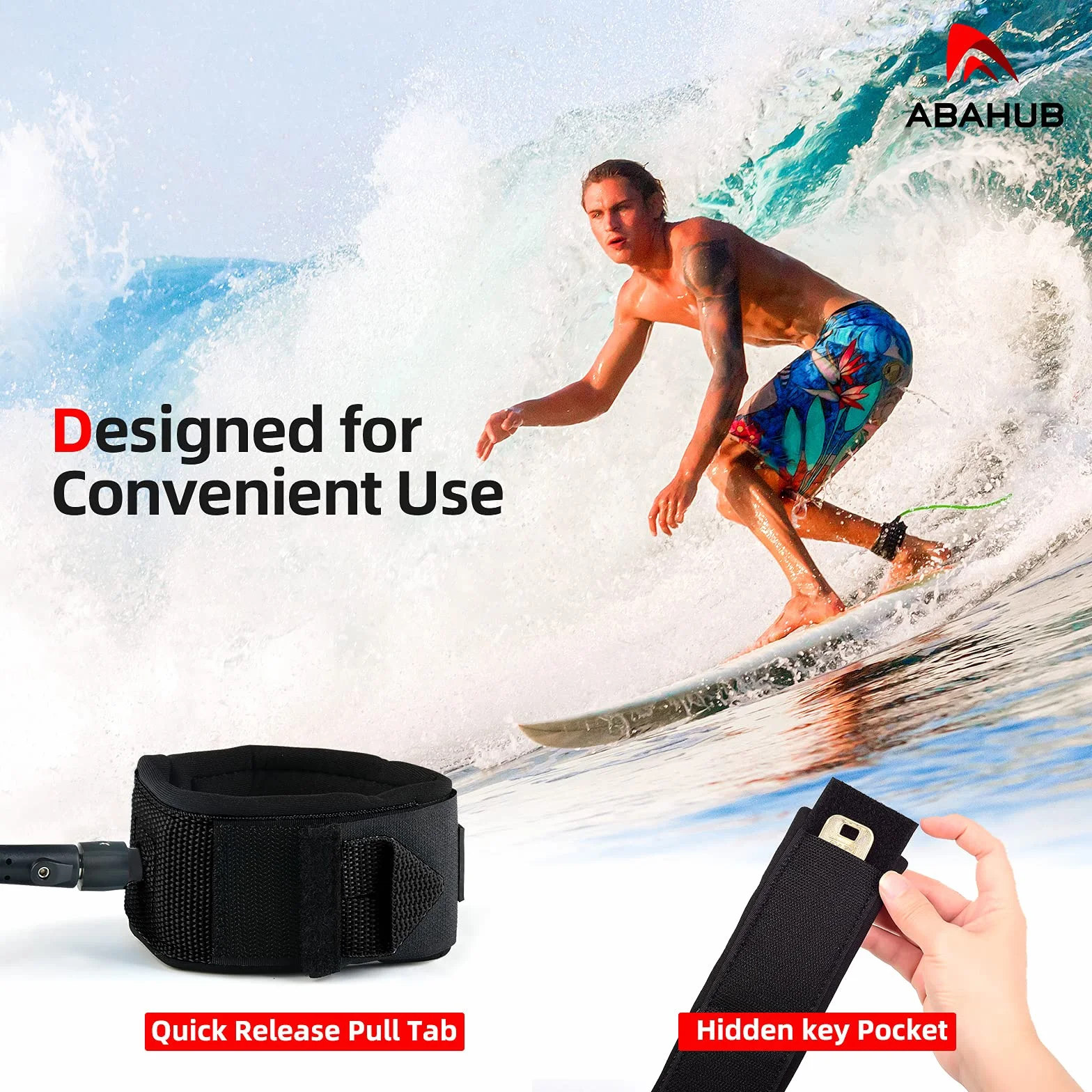Abahub Correa de tabla de surf 6-10 pies 6/7 mm para shortboard longboard