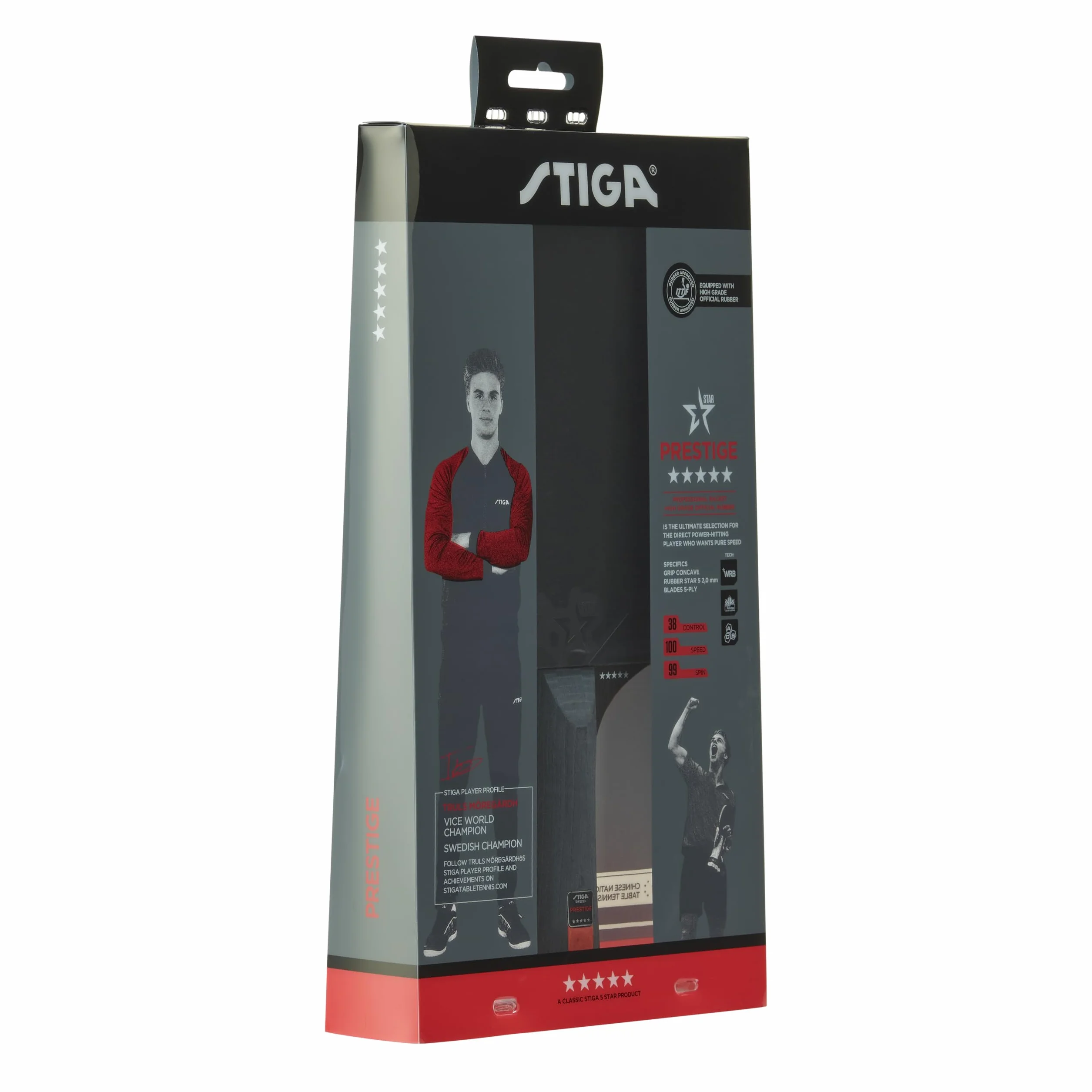 STIGA Prestige 5-Star Table Tennis Racket Professional High-Speed Ping Pong Paddle ITTF-Approved Rubber 2.0mm Sponge WRB Technology