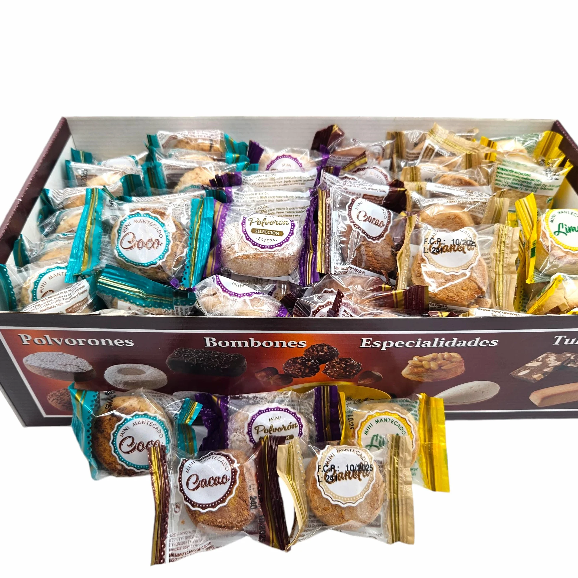 Polvorones Mini Surtidos DulceEstepa - Calidad Extra - 2,5 Kilos - Polvorón Coco - Polvorón Limon - Polvorón Chocolate - Polvorón Selección - Polvorón Canela - Mini Polvorones