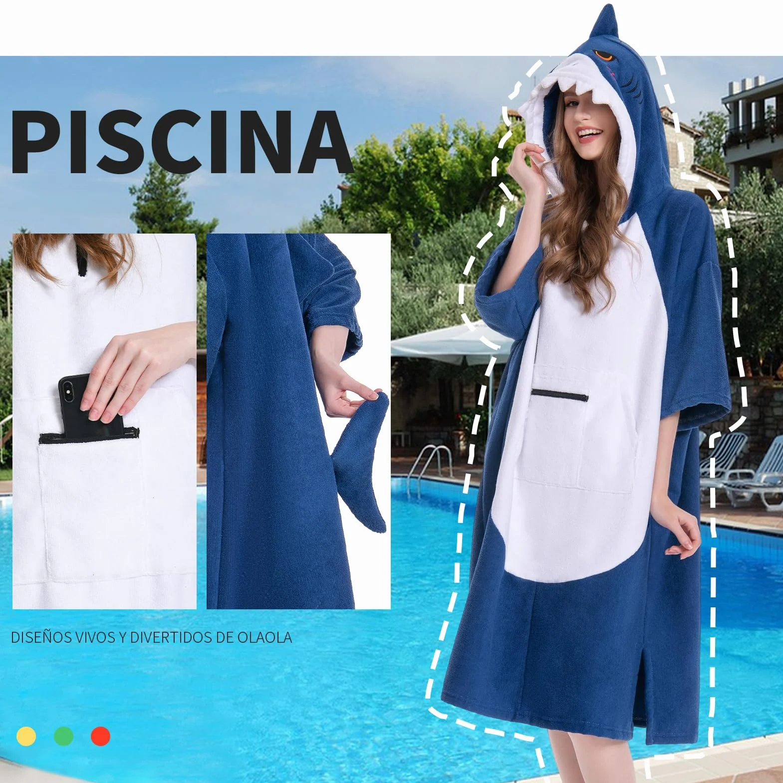 OLAOLA Poncho de Surf Adultos Toalla Microfibra Capucha Bolsillo Secado Rápido Playa Natación