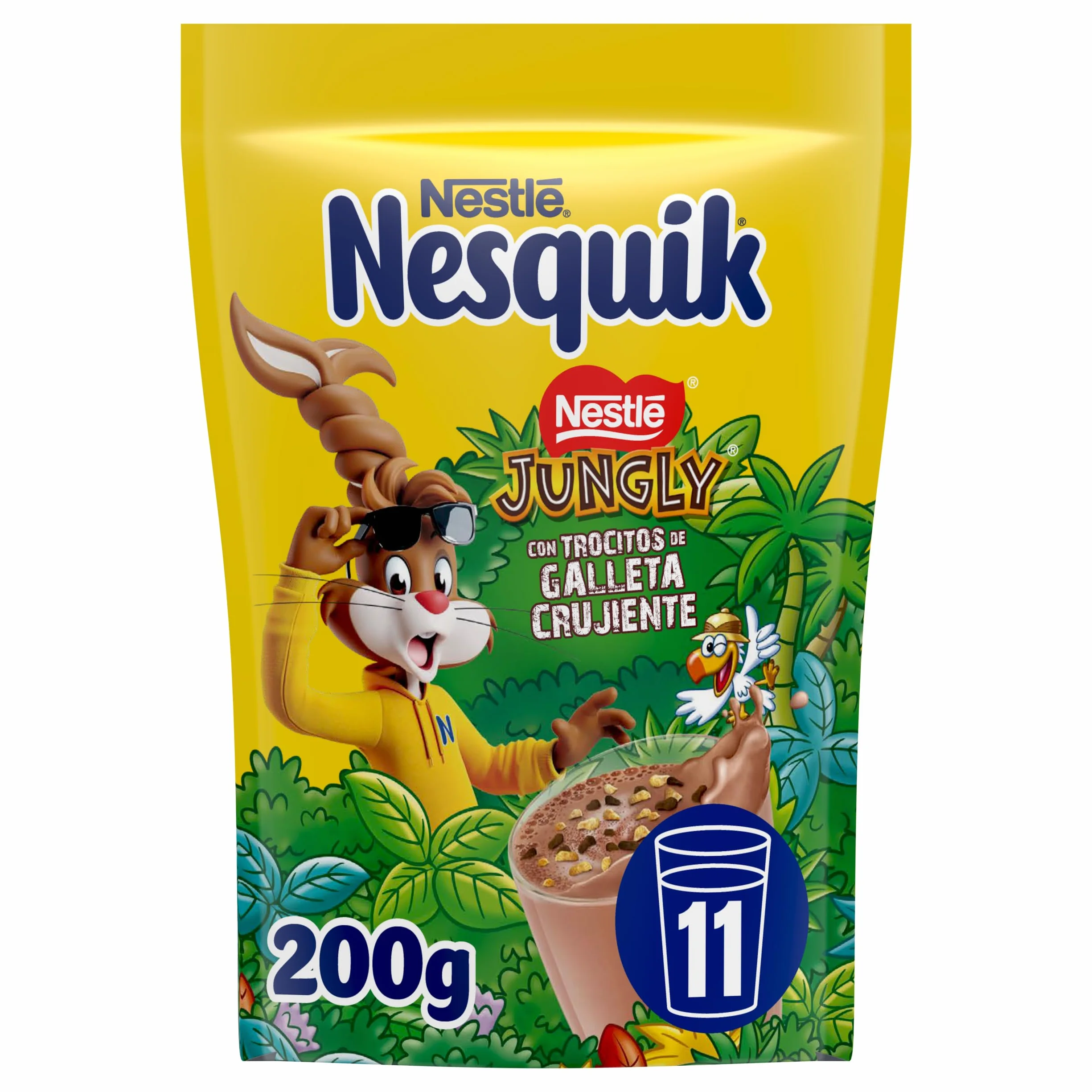 Nesquik Nestlé Jungly Cacao Soluble con trocitos de galleta, Bolsa de 200 g