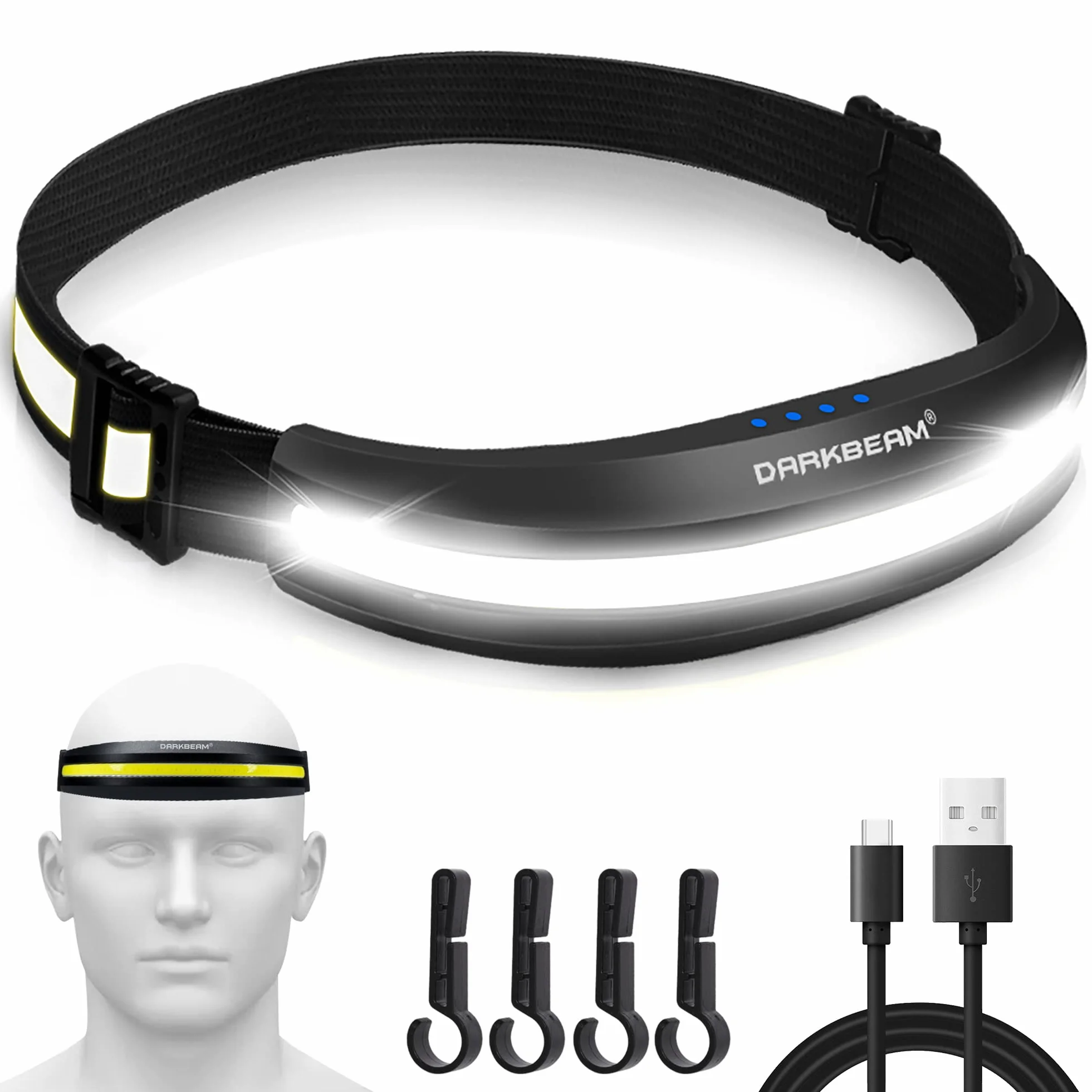 DARKBEAM Linterna Frontal LED Recargable USB COB, Luz Roja, 230°, para Casco Pesca Camping Mantenimiento