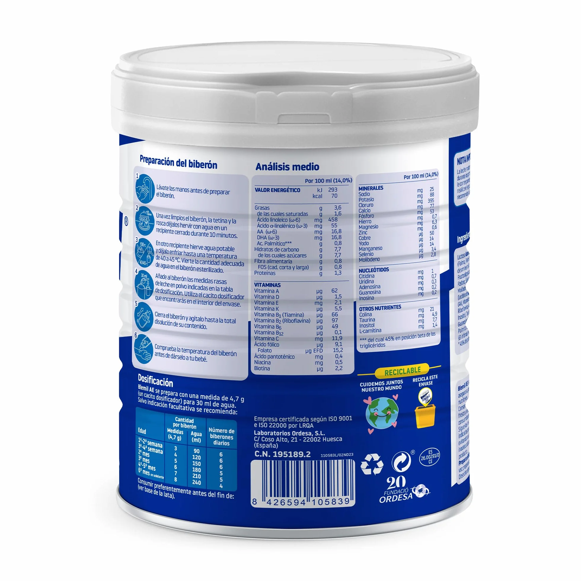 Blemil AE 800g Leche de Inicio en polvo Anti Estreñimiento