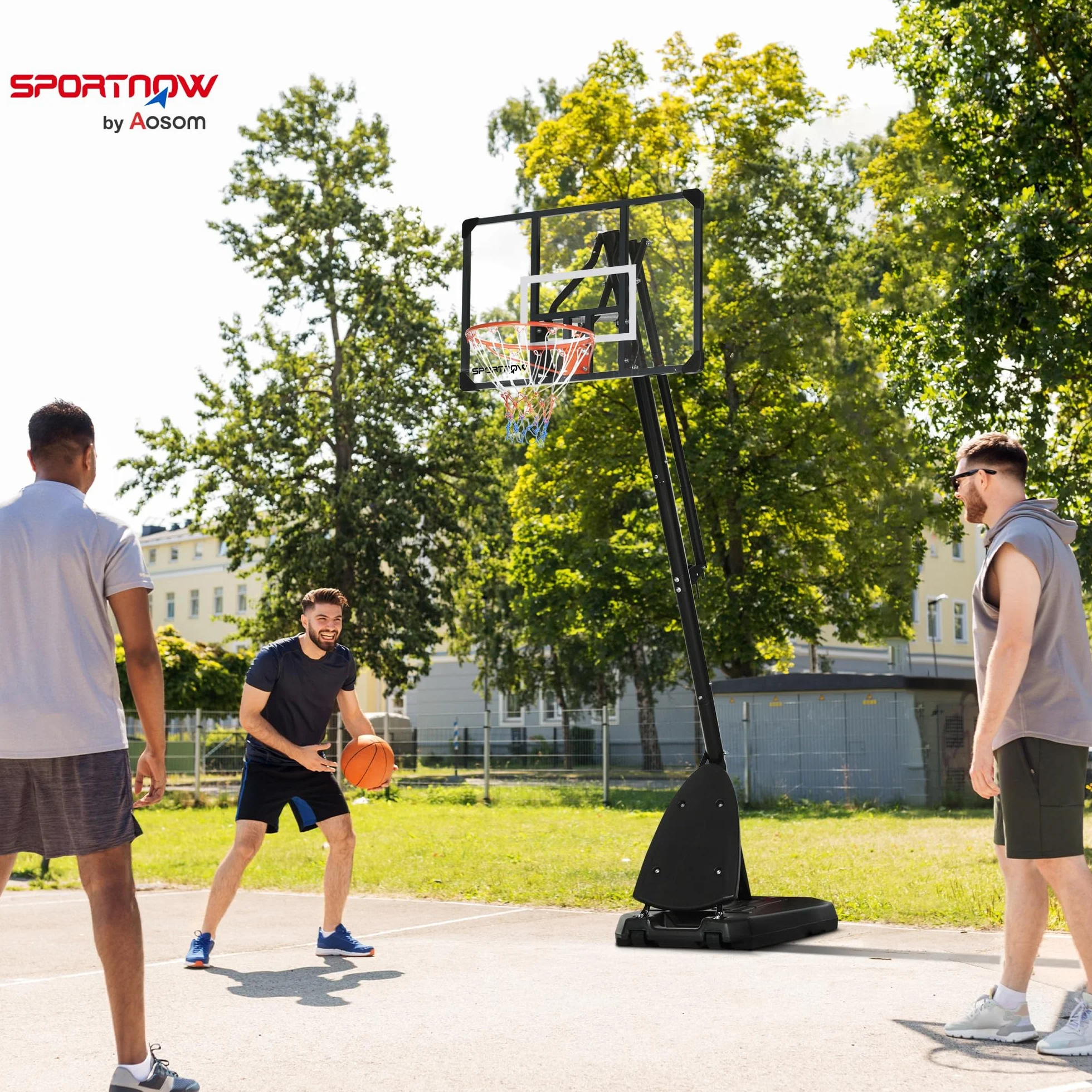 SPORTNOW Canasta de Baloncesto Exterior Altura Ajustable 236-293 cm Tablero PC Aro Ruedas Base Rellenable Negro