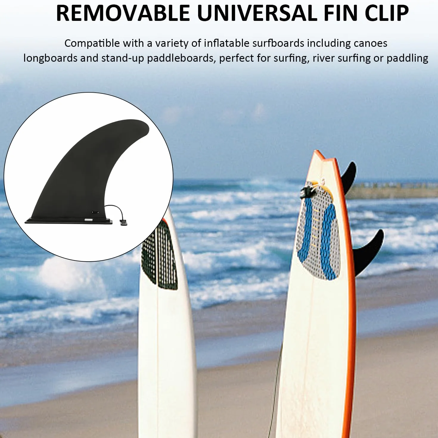 Clip de aleta universal para tabla de surf y paddle, adaptador inflable, liberación rápida, eje de remo ajustable (negro)