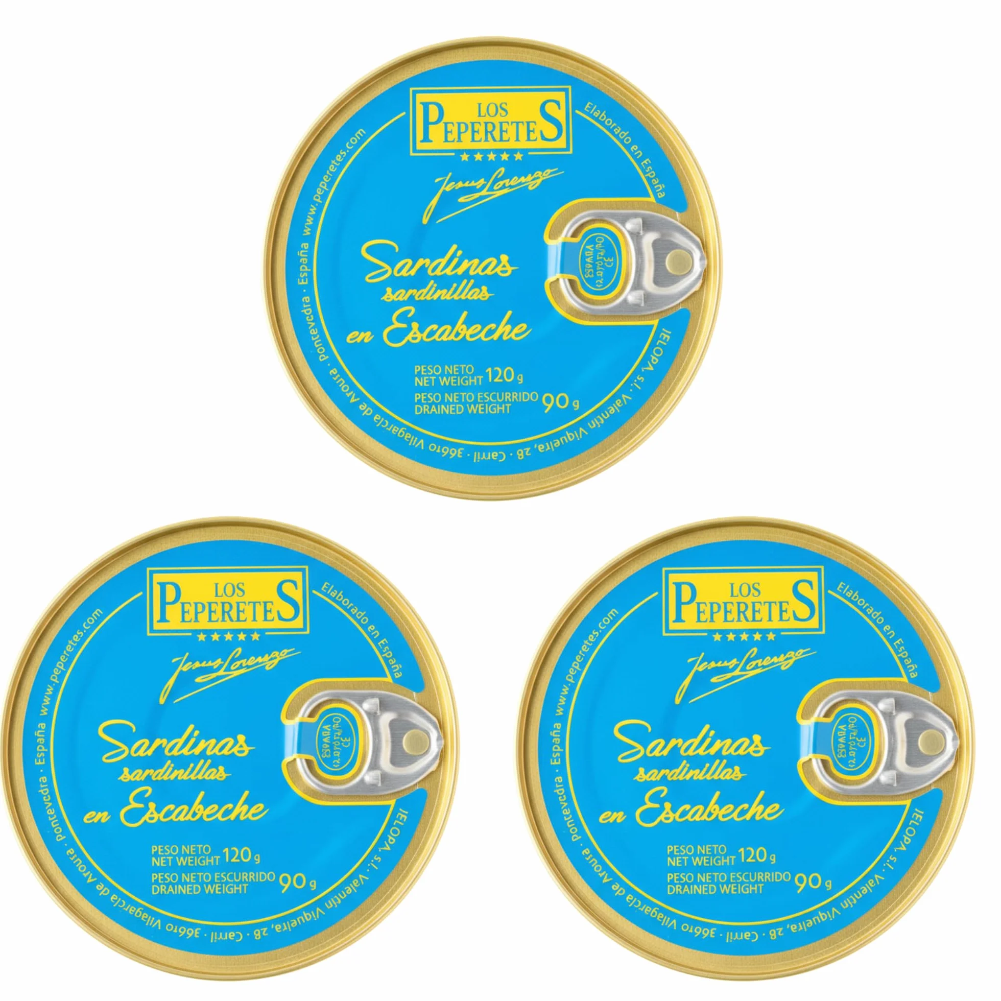 LOS PEPERETES x3 Lata Sardinillas en Escabeche 120 g | Sardinas Pequeñas Gourmet Gallegas | Conserva Artesanal en Aceite de Oliva y Vinagre | Pescado Azul del Atlántico | Sabor Tradicional de Galicia