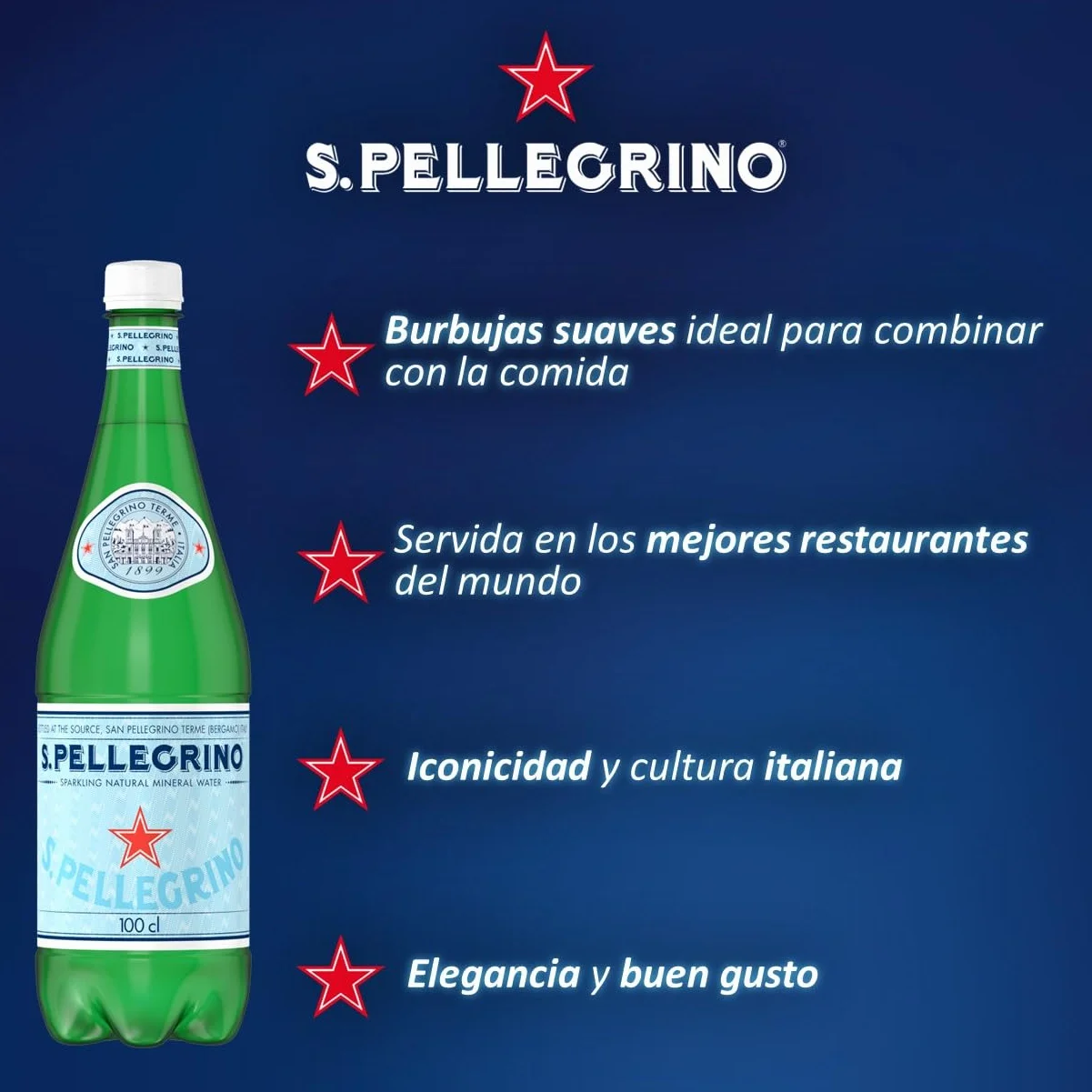S. Pellegrino Agua Mineral Natural con Gas 4 Packs de 6 x 50cl, 24 botellas
