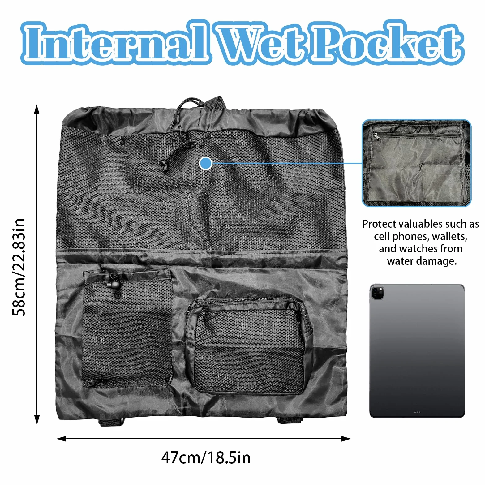 Mochila de malla para natación con cordón, Bolsa de playa ajustable para hombres y mujeres