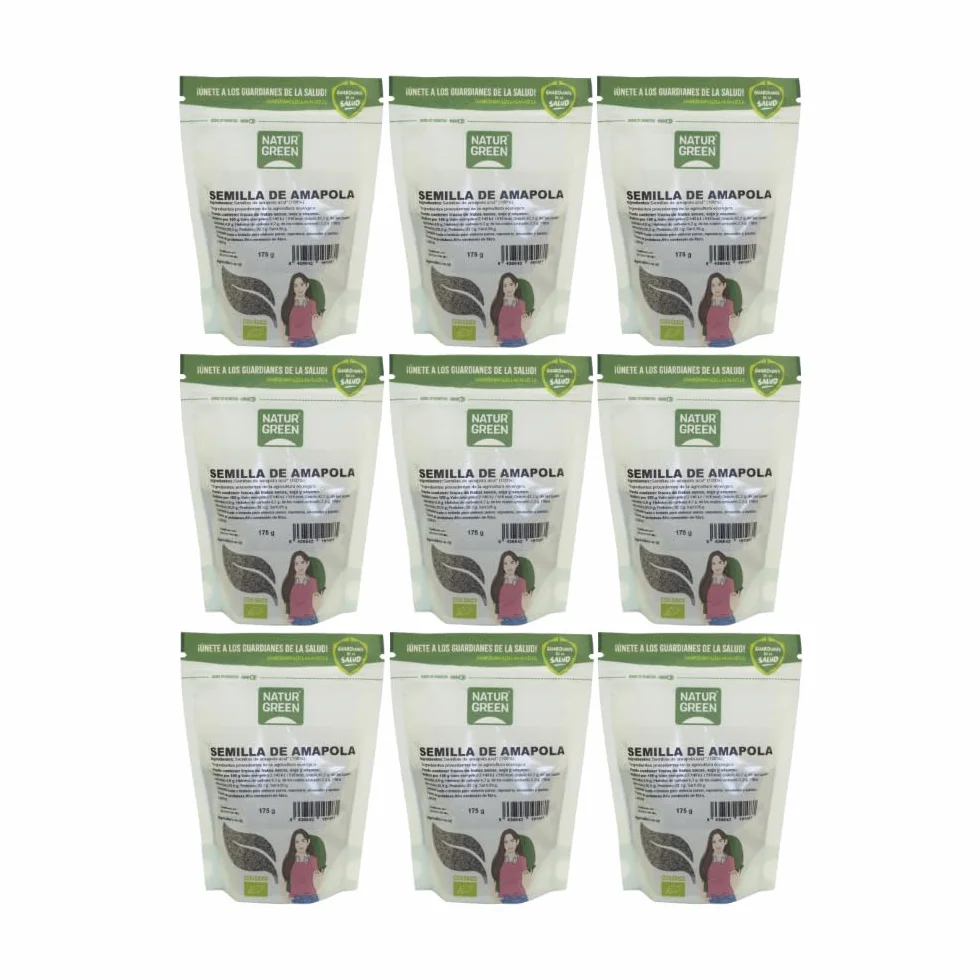 NaturGreen - Semillas de Amapola Azul Bio, Pack 9 x 175 g, Alimento Ecológico, Sin Gluten, Alta en Fibra y Proteína, 100% Natural, Vegana, Ideal para Repostería, Panes y Ensaladas