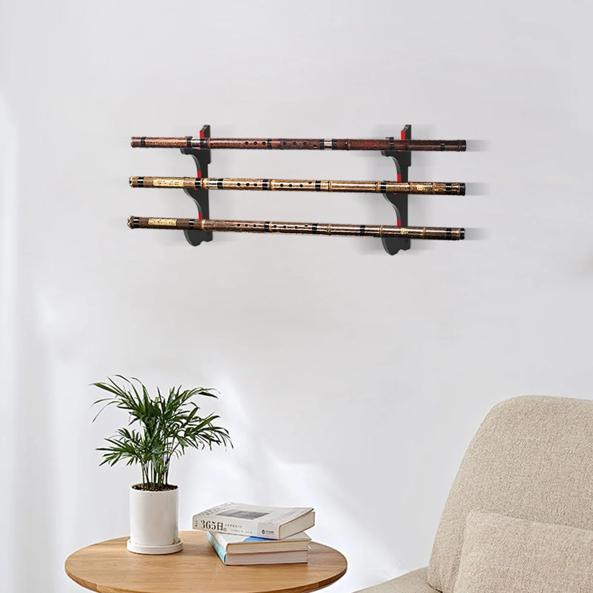 Soporte de pared para Katana de 3 niveles, madera, Marrón