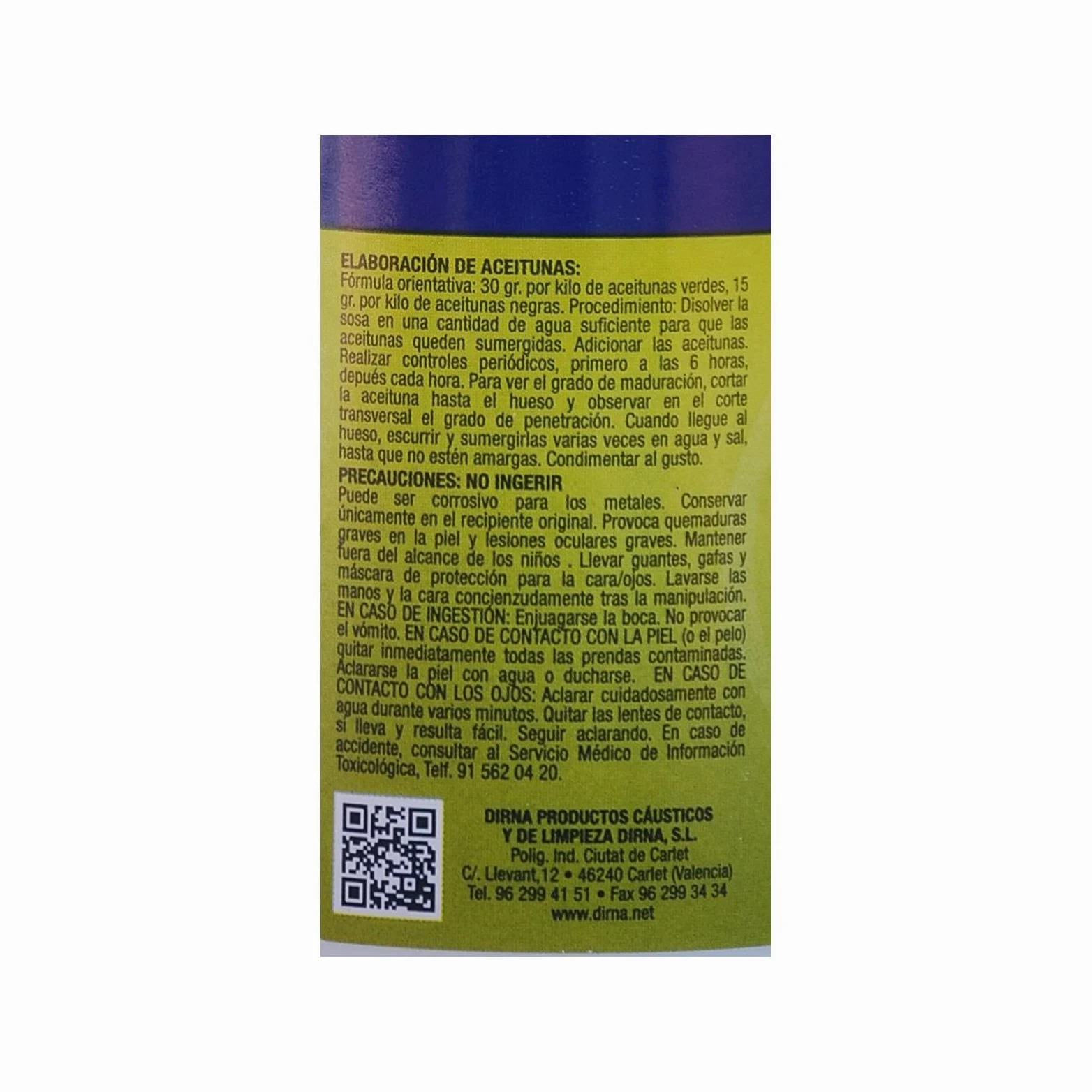 DIRNA Sosa Cáustica para la Elaboración de Aceitunas, Lote 24 und tarros 250G
