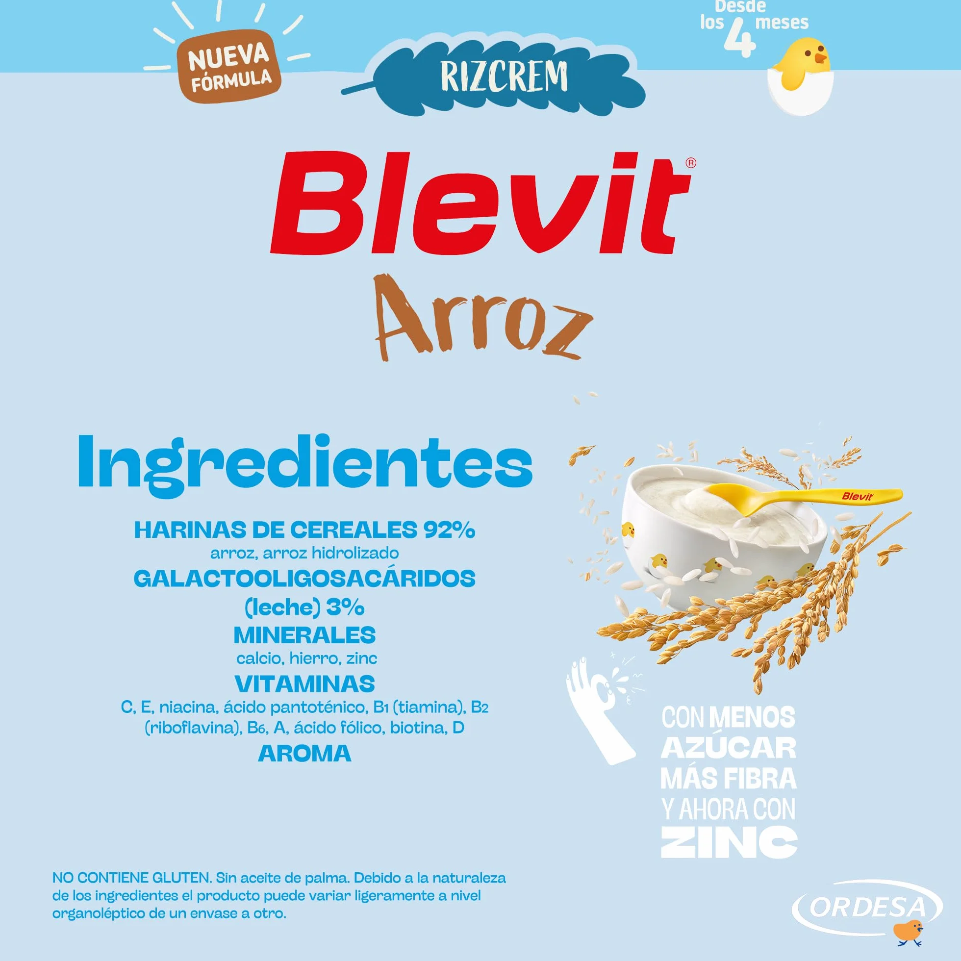 Blevit Rizcrem Arroz | 225 g | Papilla de Cereales para Bebé desde los 4 Meses con Crema de Arroz - Sin Gluten y Sin Azúcares Añadidos - Facilita la digestión