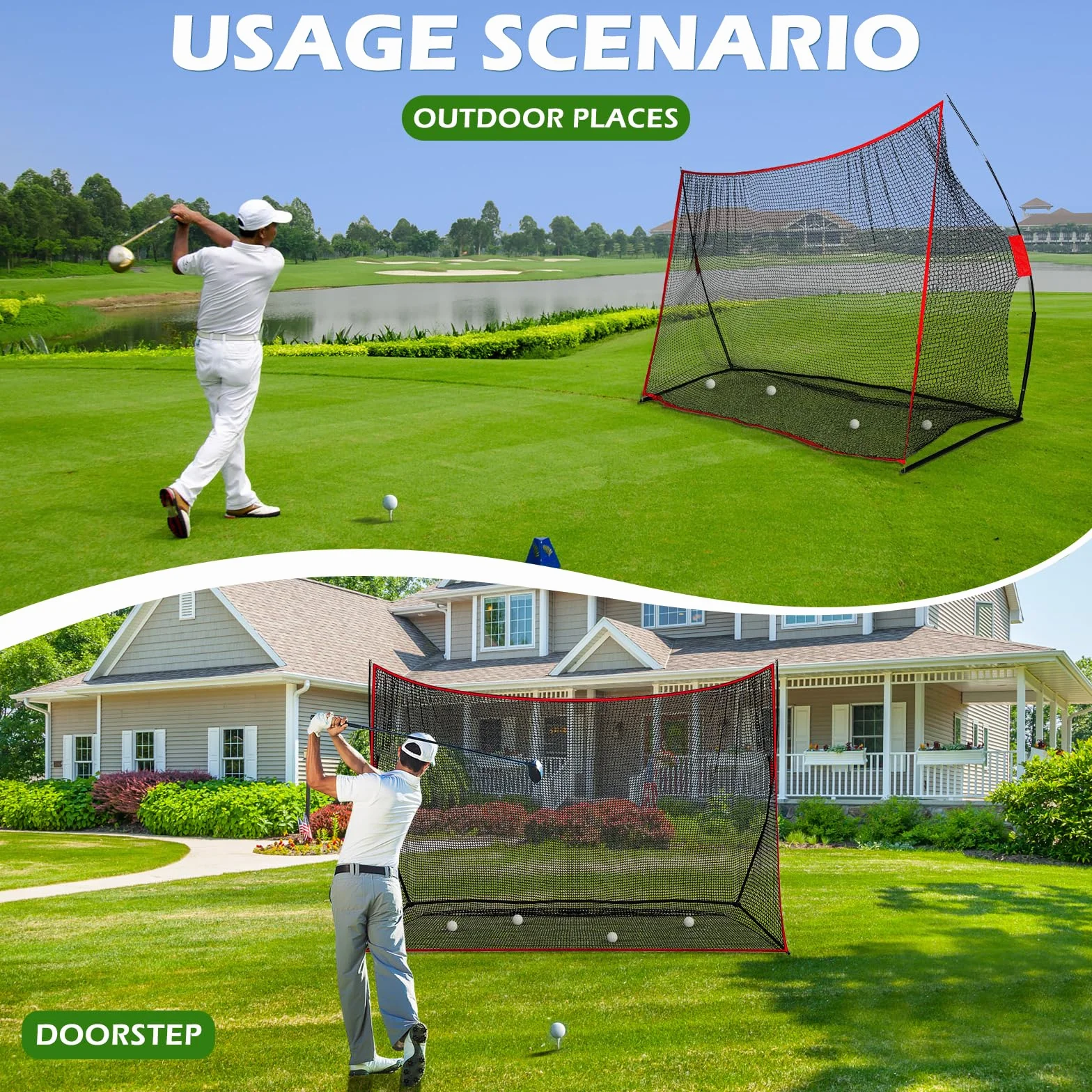 GoSports - Red de golf para práctica, 3 m x 2,1 m o 2,1 m x 2,1 m, campo de entrenamiento personal para uso interior o exterior