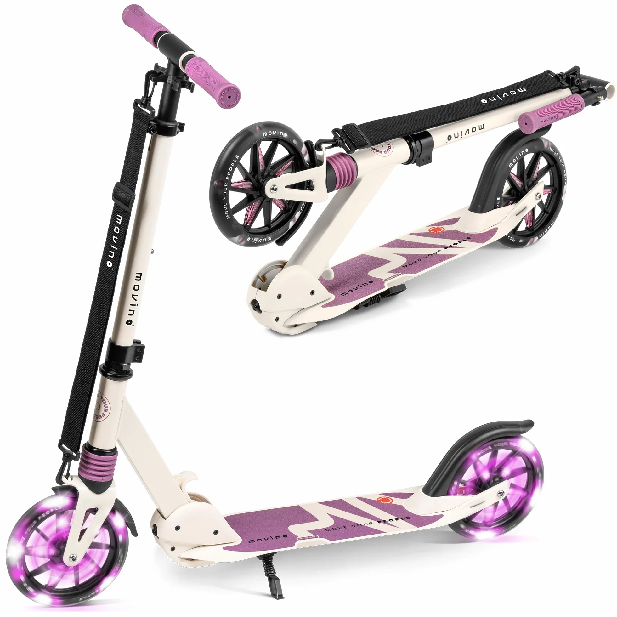 Movino Patinete Plegable Urbano para Niños Adultos Adolescentes hasta 100 kg Ruedas LED 180 mm Manillar Ajustable