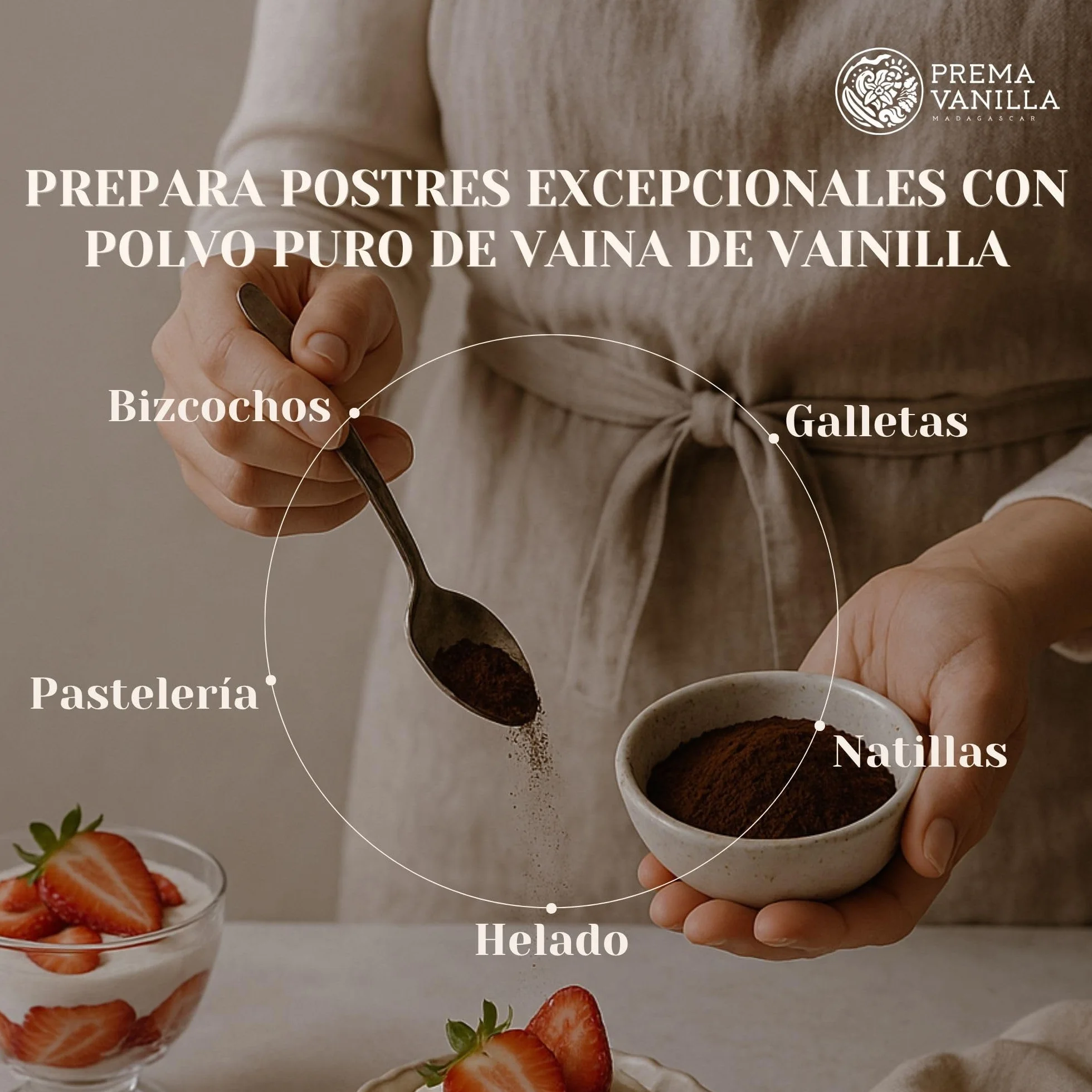 PREMA VANILLA Polvo de Vainilla Bourbon Premium – Vainilla en Polvo 100% Natural y Orgánica – Elaborada a partir de Vainas de Vainilla de Madagascar – Calidad Gourmet – Aroma Puro e Intenso