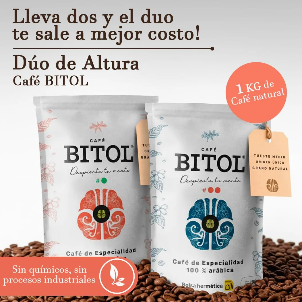 BITOL COFFEE | Café de Especialidad en Grano Natural | 100% Arábica Origen Único Colombia Huila Supremo y Guatemala Antigua | Tueste Medio Gourmet | Notas de Chocolate y Frutos Secos | 1000 gr