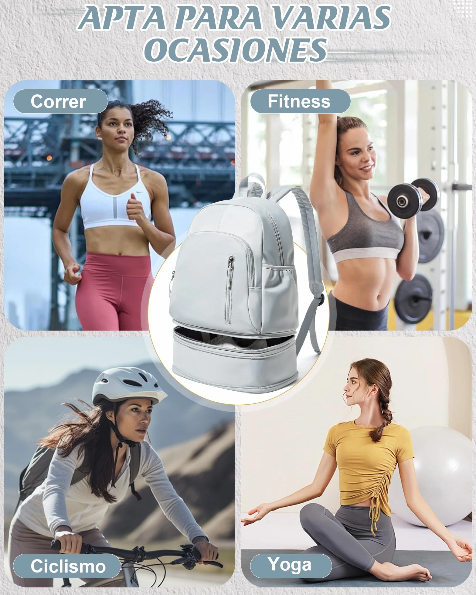 Suradar Mochila Deporte Mujer con Compartimento para Zapatos, Bolsa de Gimnasio Natación Yoga Azul Claro