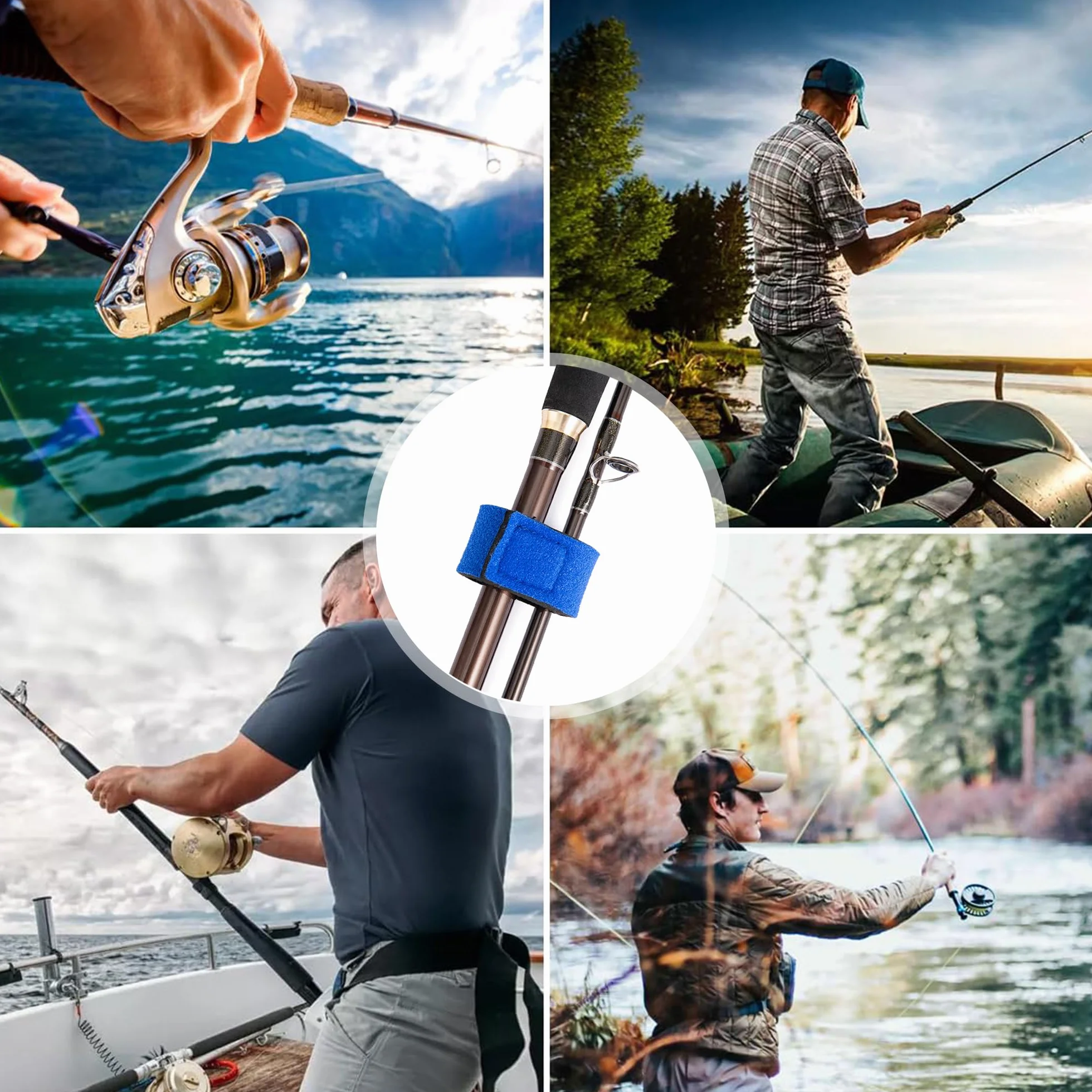 Correas para Cañas de Pescar Elásticas 20 Piezas Azul Blanco