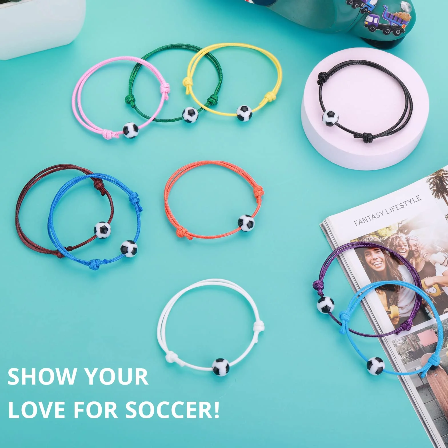 Pulsera trenzada de fútbol para niños, ajustable, Pulsera de la Copa Mundial