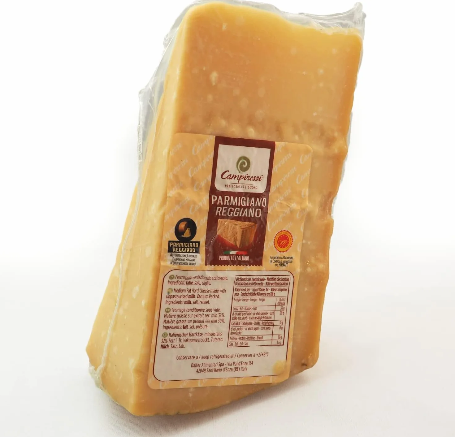 Parmesano Reggiano DOP 24 meses cuña 1 kg Parmigiano Origen italiano Queso