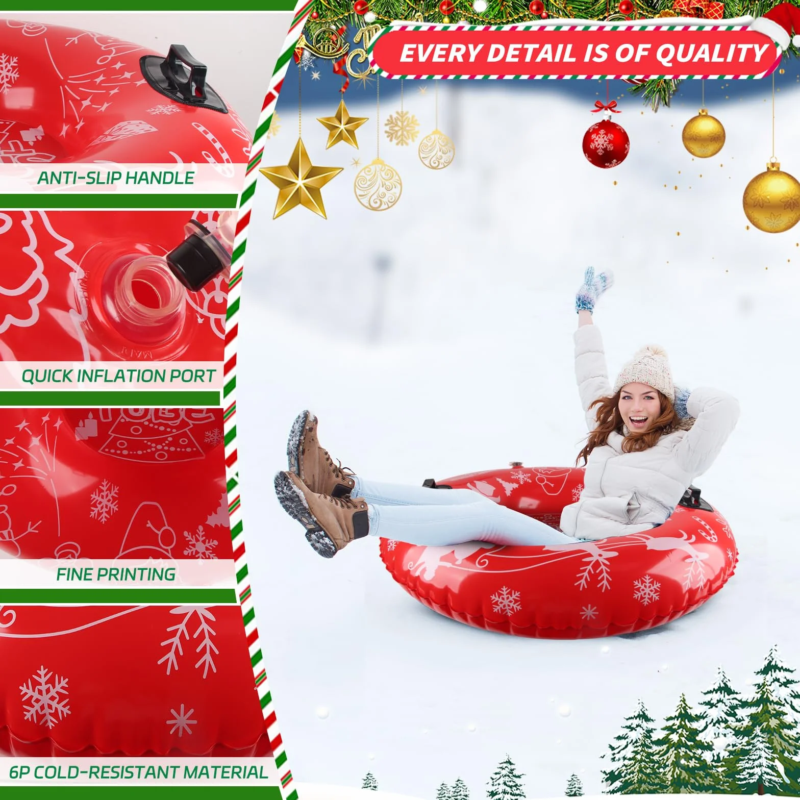 ZoneYan Trineo Inflable de Nieve 88 cm con Asas para Niños y Adultos