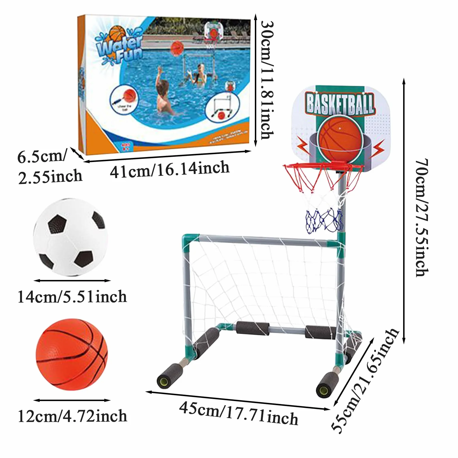 Portería de Fútbol Flotante para Piscina 45x55x70cm EVA+ABS Marco Red Aros Kit Bomba Pelota
