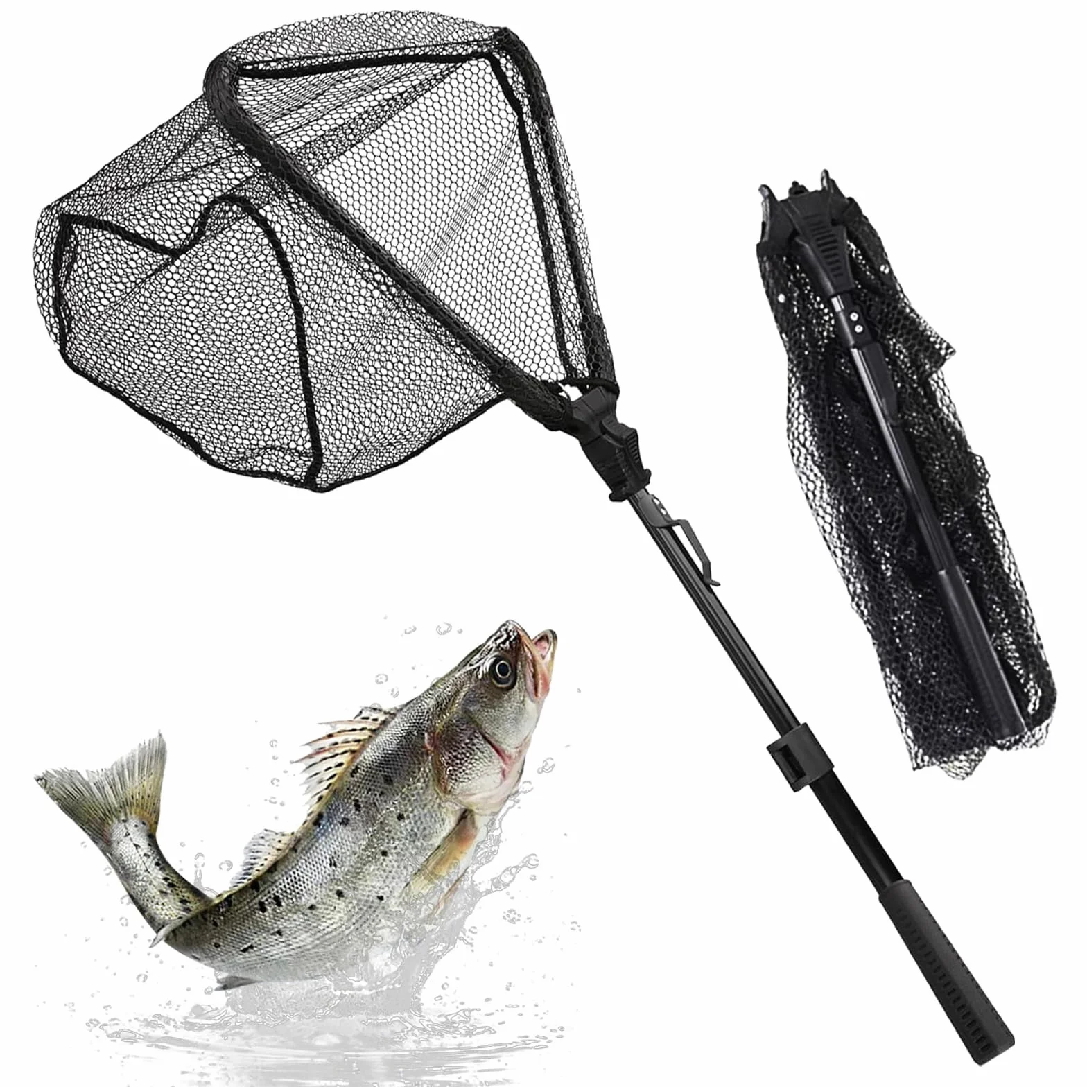 CATELL Red de Pesca Telescópica Triangular 90cm Malla de Goma Sacaderas