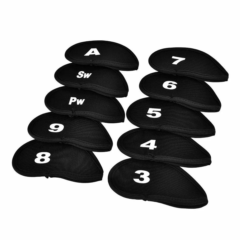 Funda de Protección para Palos de Golf - 10 Cobertores de Neopreno con Números y Letras, Impermeable, Negro