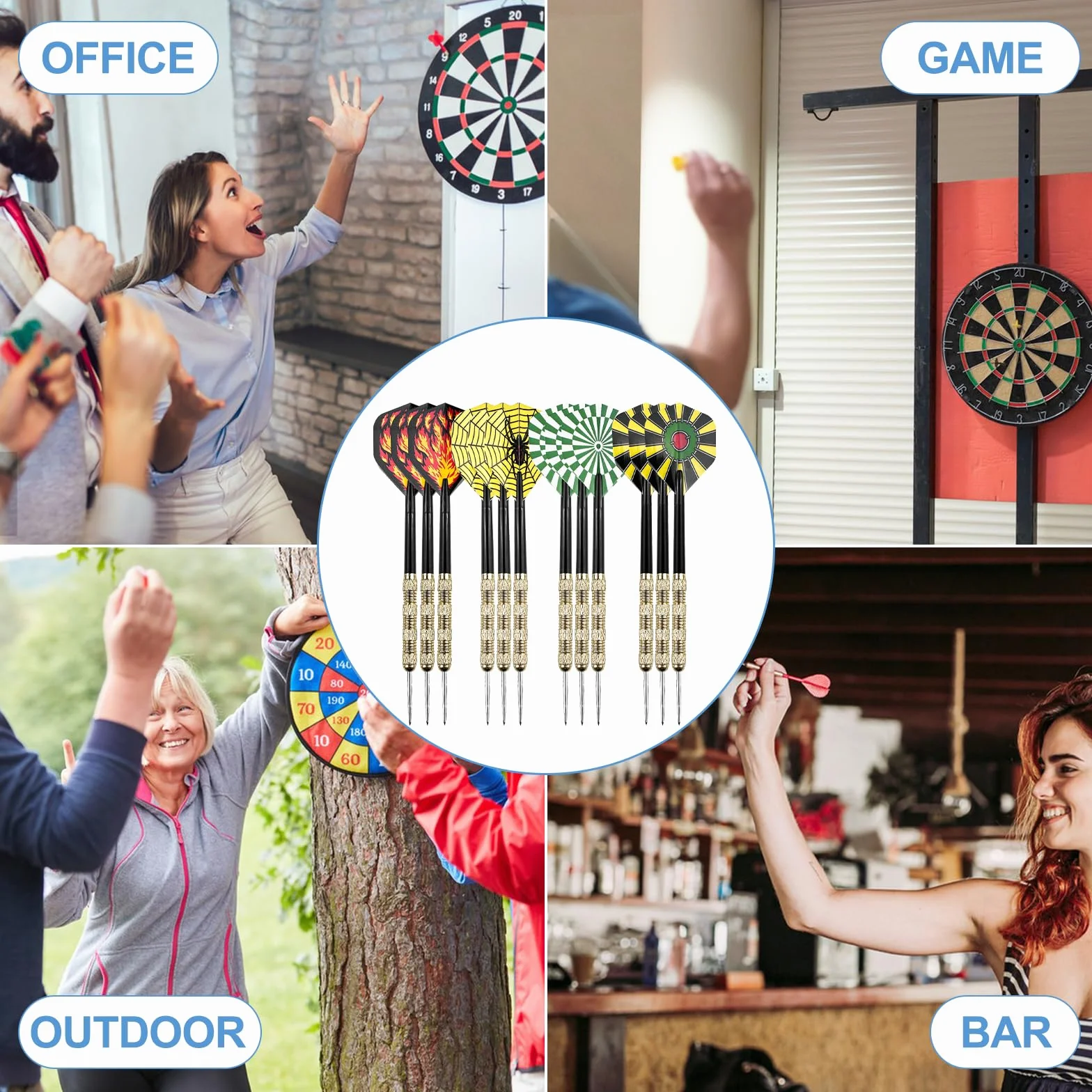 Wingluge Juego de 12 Dardos con Punta de Acero, 14 Gramos, Darts Set 4 Patrones