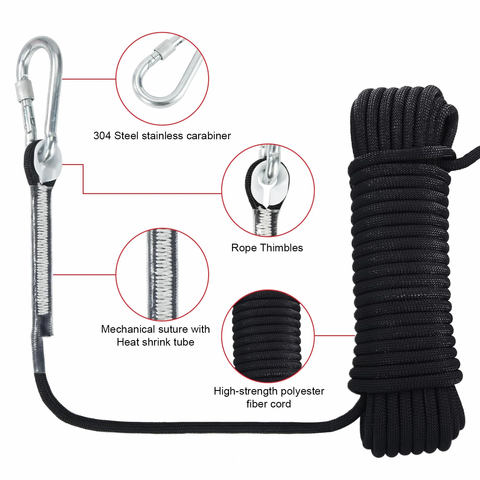 Cuerda de Escalada Estática 8mm con Mosquetones, Cuerda de Nailon Trenzada 10M
