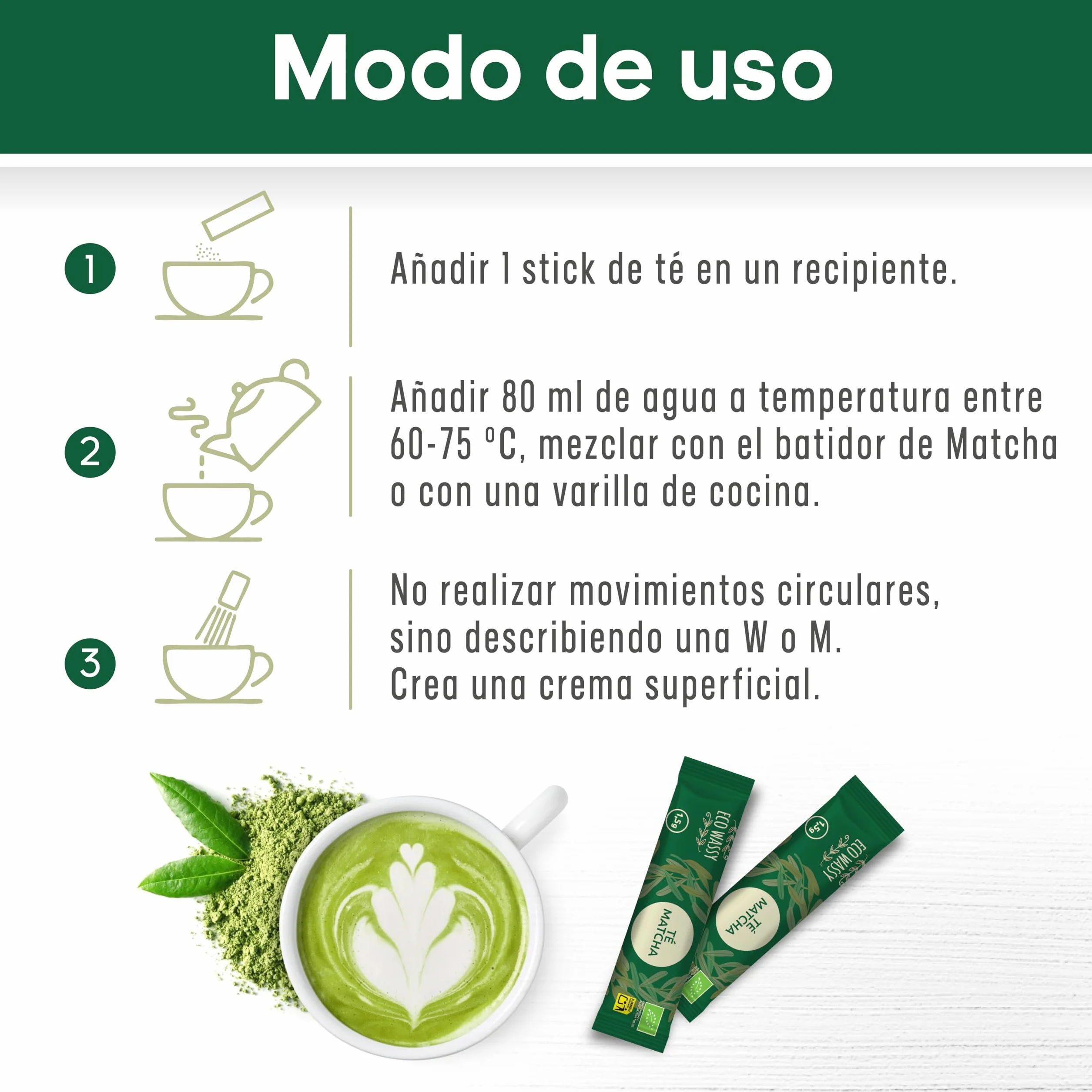 Te Matcha Certificado JAPONES. 50 Dosis Grado CEREMONIAL. 50 Sticks Individuales, Para Trasladar Facilmente. Matcha En Polvo 100% Natural. Reductor, Detox y Antioxidante. (50 Sticks, 50, unidad)