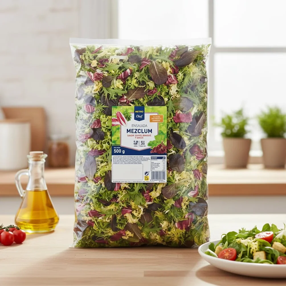 Ensalada Mezclum 500g Metro Mezcla de Escarola Rizada, Lechuga Roja, Radicchio y Mizuna