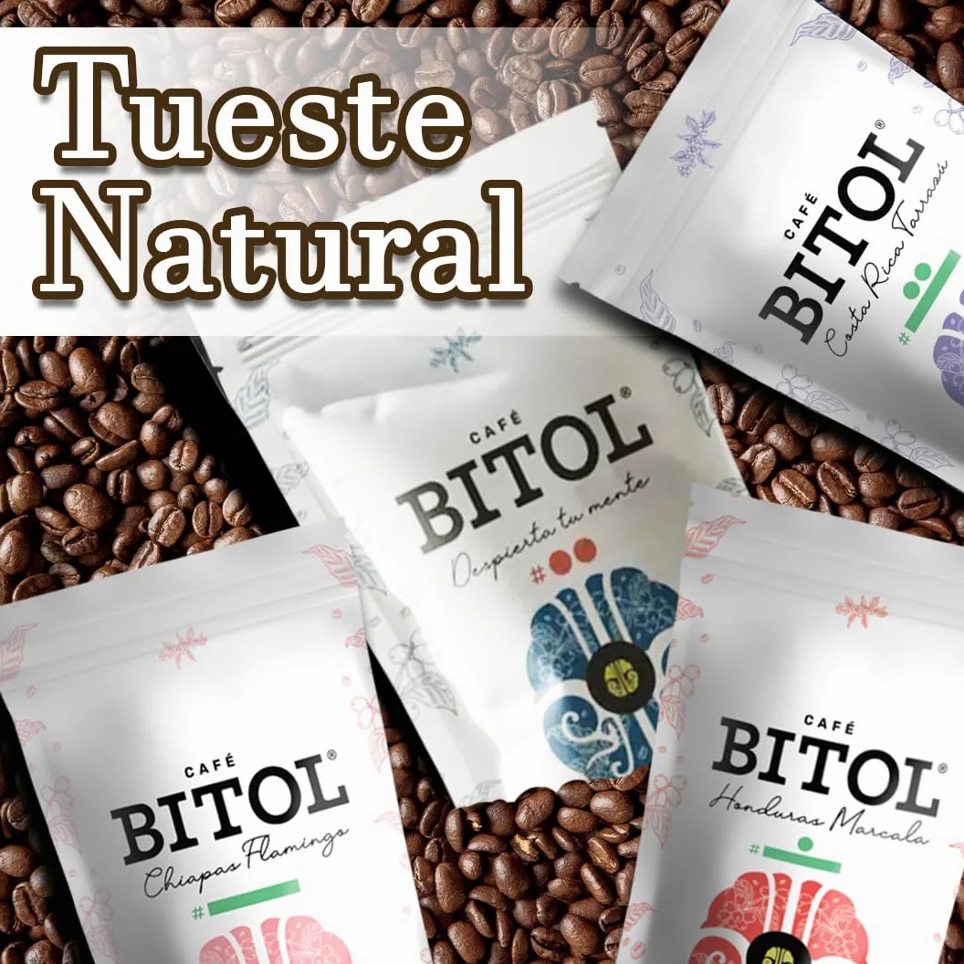 Cafés Bitol Pack 4 Cafe Mesoamérica 500 gr c/u | Costa Rica Tarrazú, Marcala Honduras, Flamingo Chiapas y Guatemala Antigua | Notas de Cítricos, Frutas, Caramelo y Cacao