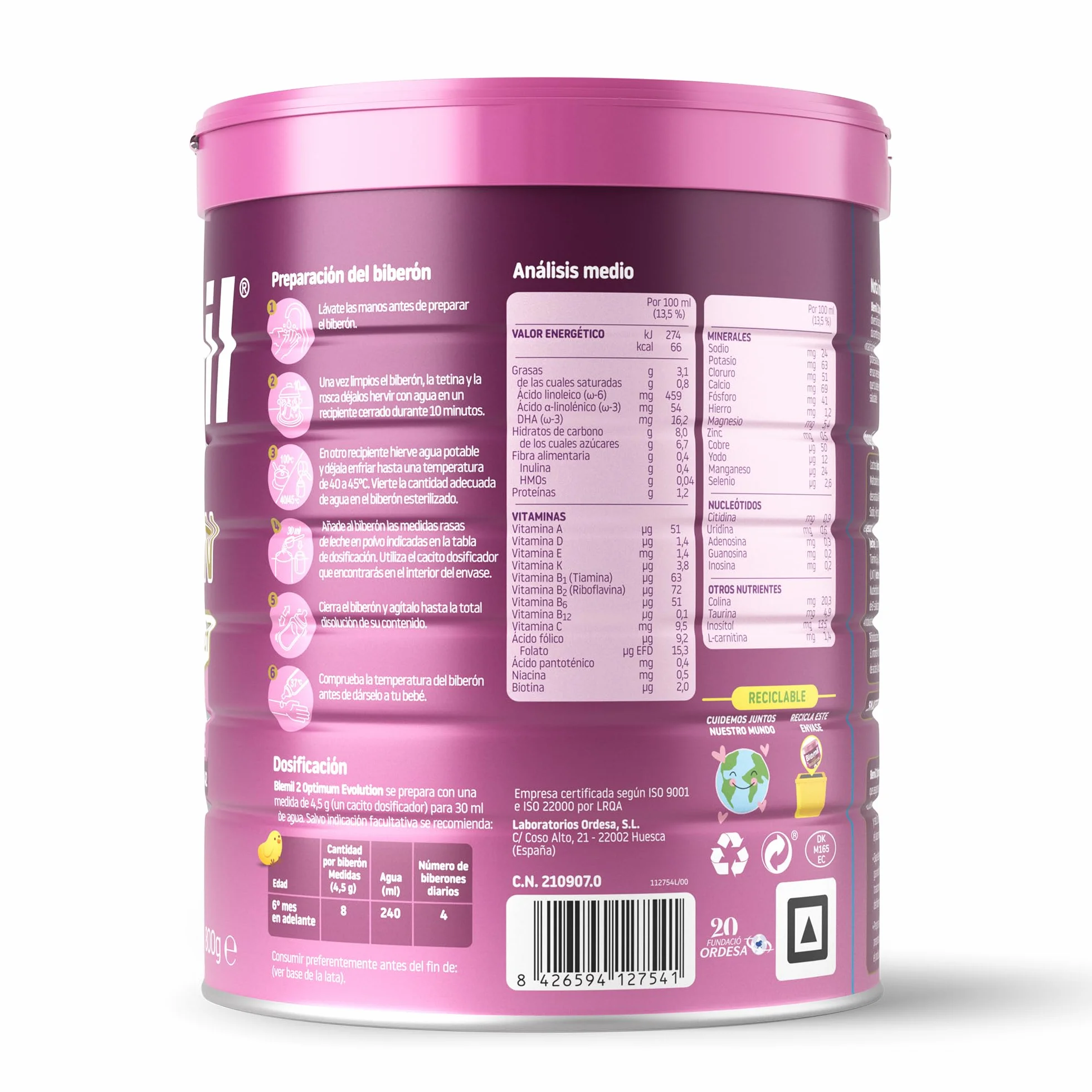 Blemil 2 Optimum Evolution | 800g | Leche de Continuación en polvo para Bebé Desde los 6 Meses