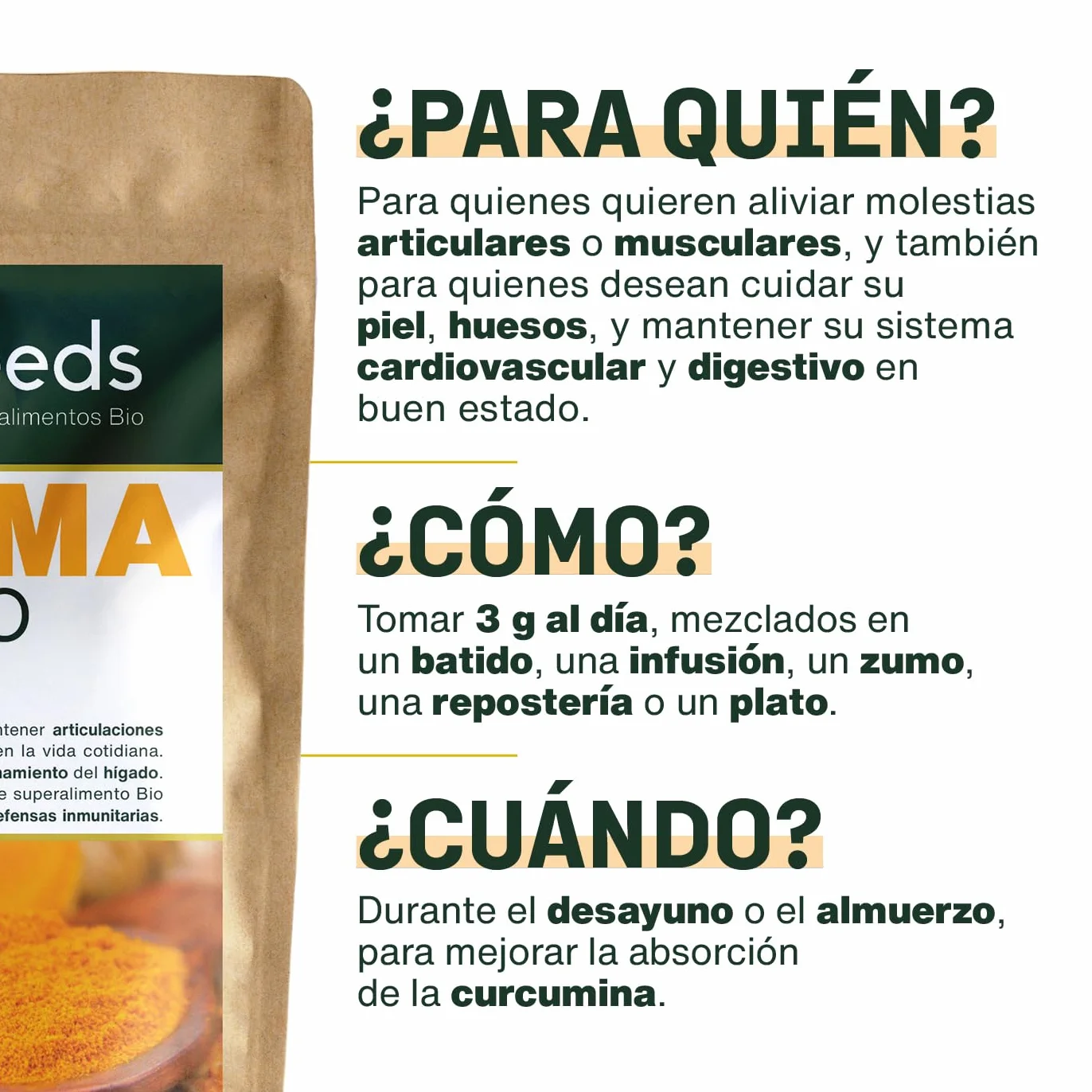 Cúrcuma en polvo Bio 200G | 100% Raíces de Cúrcuma Orgánica con Curcumina | Articulaciones, Digestión | Para Comidas, Golden Latte | Primera Calidad