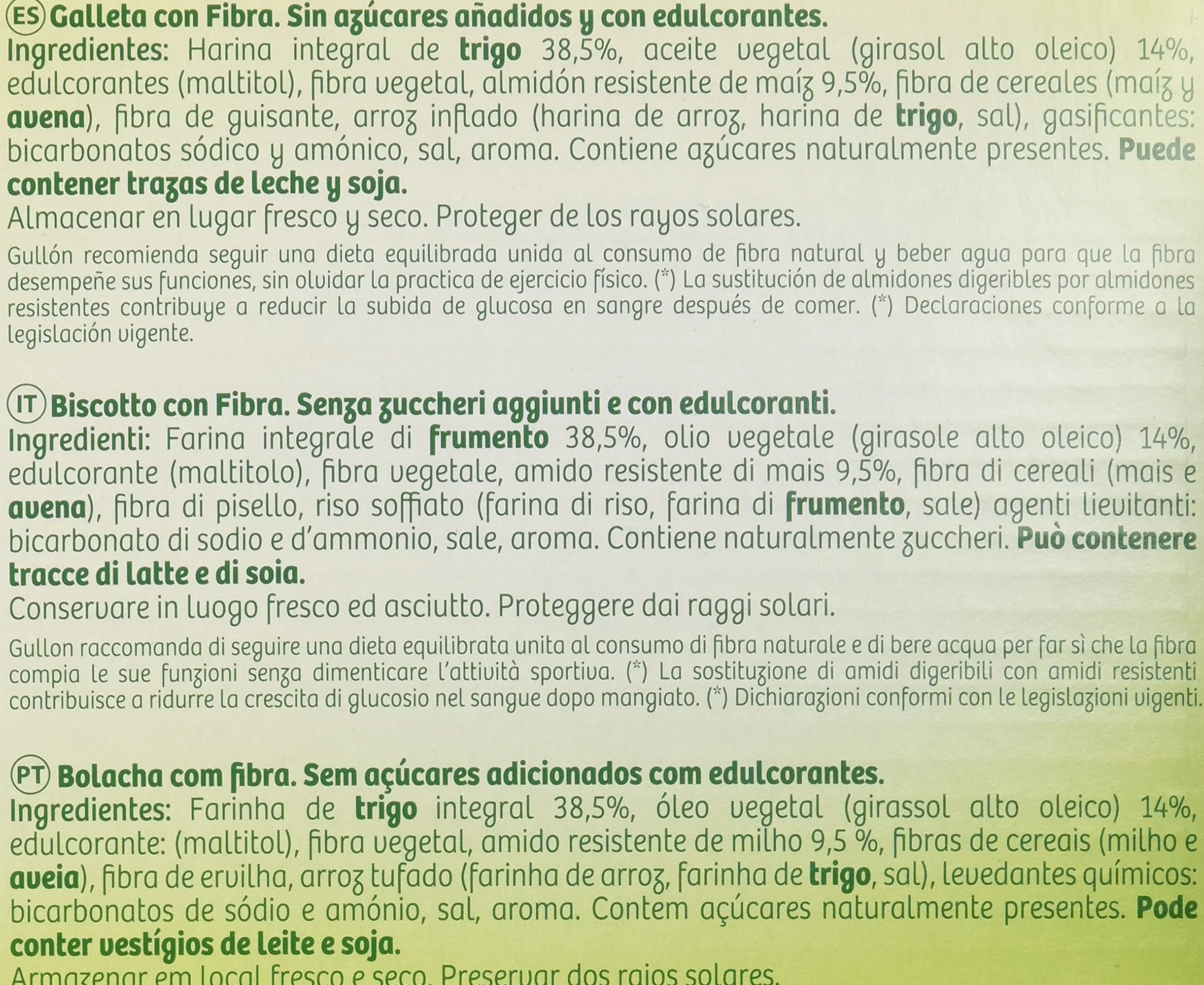 Gullón Galleta Fibra sin Azúcar, 450g