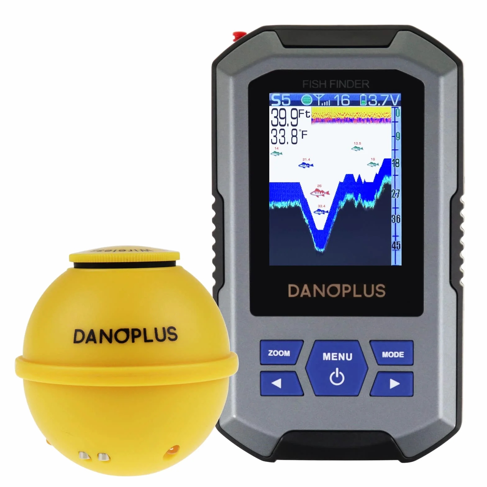 Buscador de peces inalámbrico portátil con sensor de sonar de 155 pies, detección de profundidad recargable