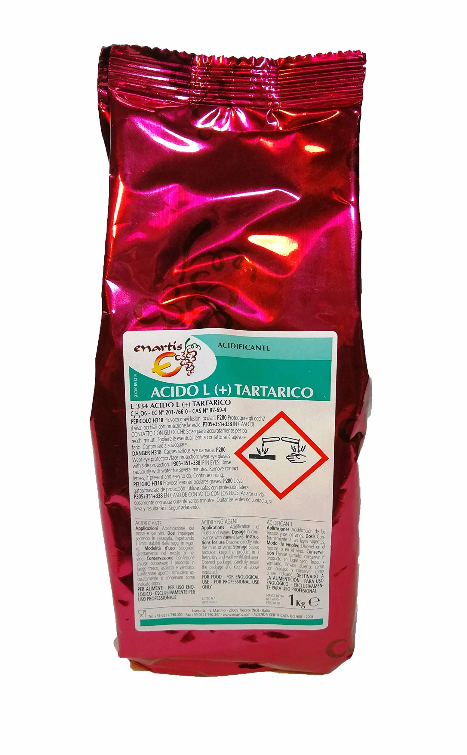 Ácido Tartárico E-334 de uso alimentario. 1 Kilo. Conservante natural y corrector de acidez del vino.