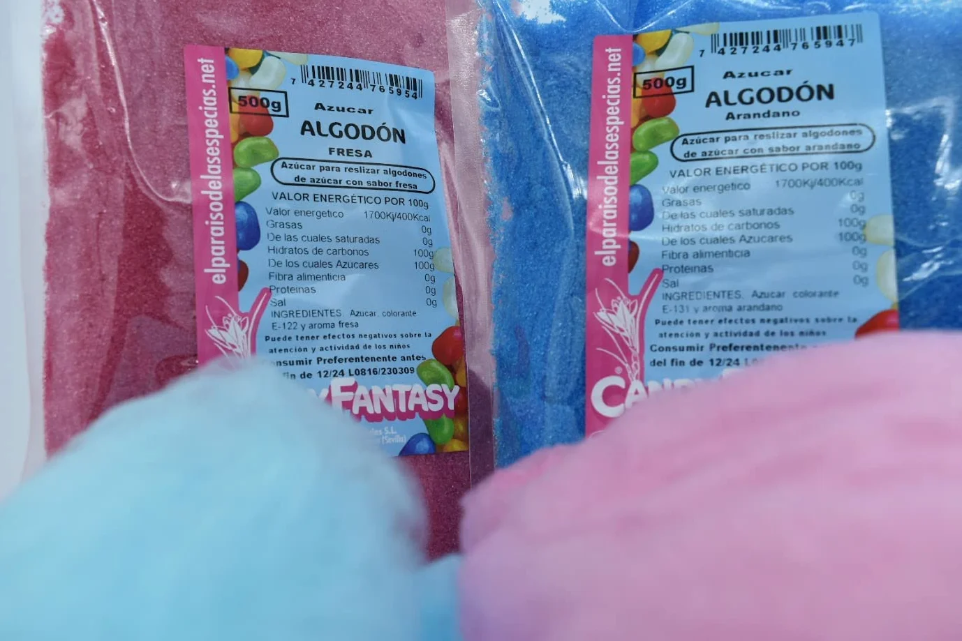 Azúcar para Algodón de Azúcar Sabor Fresa y Arándano - Azúcar Rosa y Azul